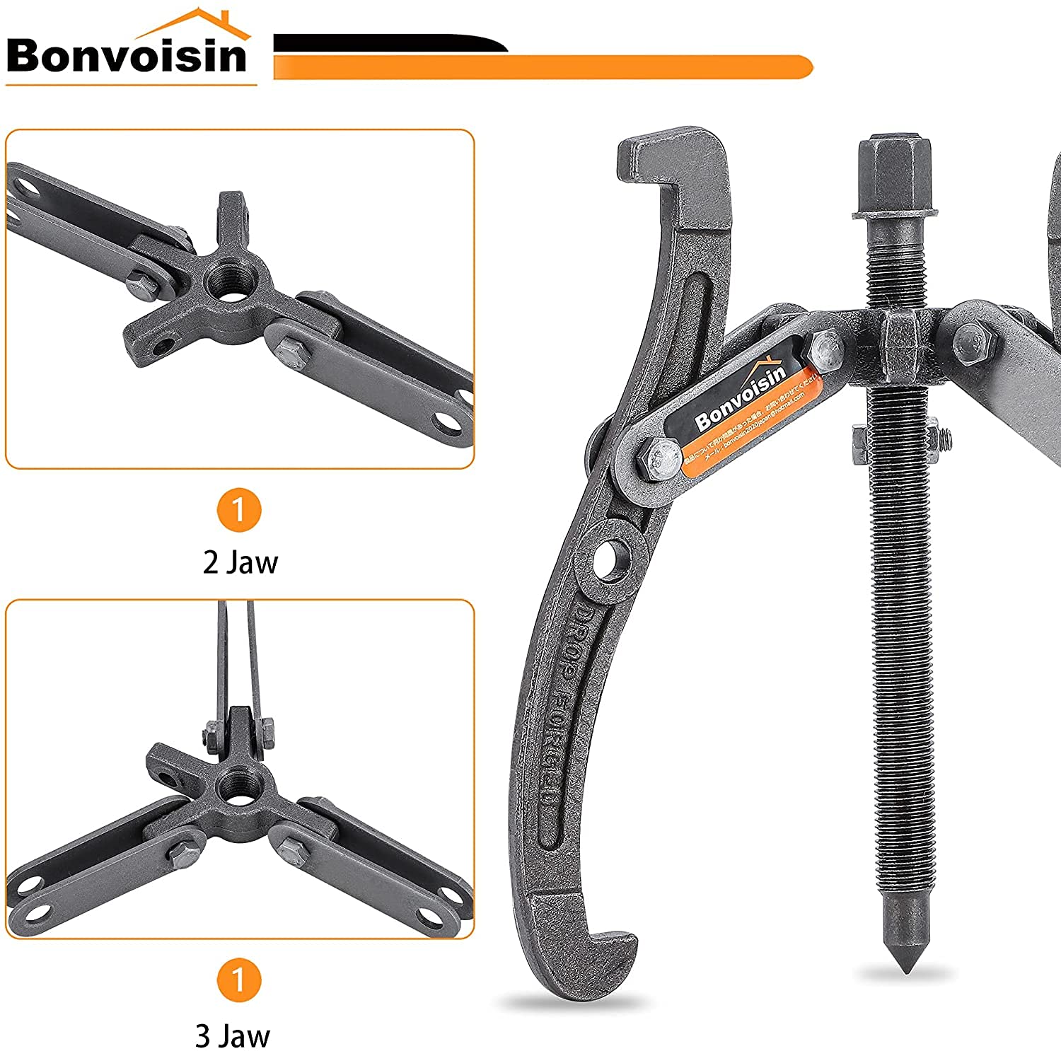 Bonvoisin Estrattore per Cuscinetti Set con 2/3 Ganasce, 4, 6, 8 Pollici, per Ingranaggi/Cuscinetti/Volani/Pulegge (4,6,8 Pollici 3 Pezzi Set)