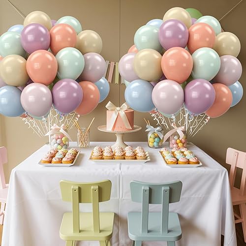 Miniatura 5 de Globos retro pastel, 12 pulgadas, 6 colores, azul, morado, verde, rosa, beige, globos de látex para cumpleaños, graduación, aniversario, baby