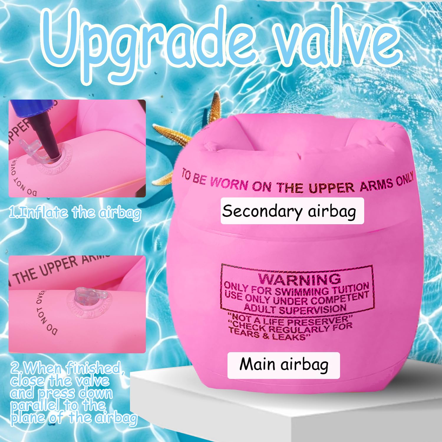 Lot De 4 Brassards De Natation Gonflables Enfants 1-6 Ans - Double Flottabilité Cerise & Cœur