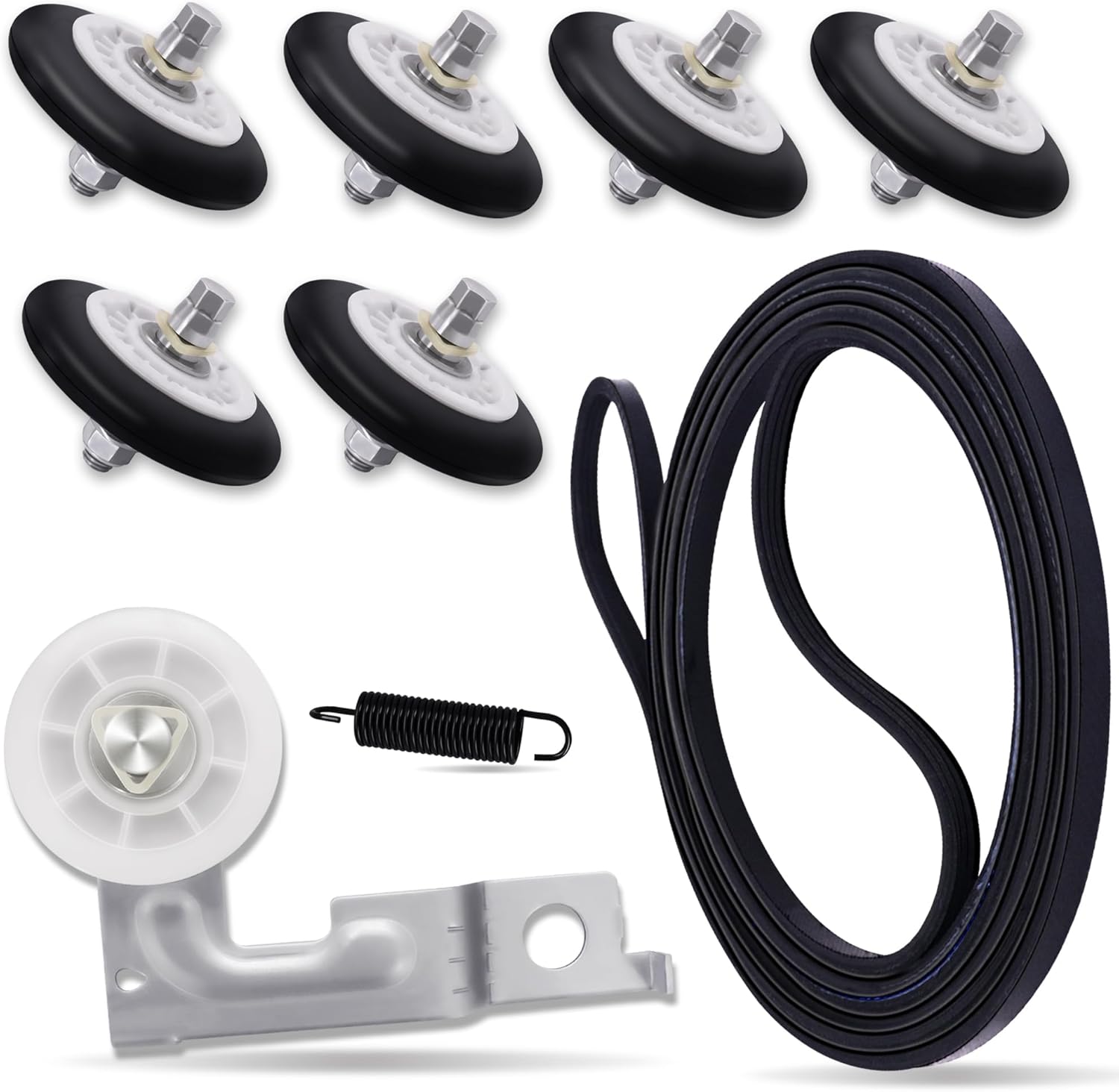 Upgraded Dryer Rollers Kit - Fit for LG Models DLEX8000V DLG1320W DLG1502W DLGX7188RM 79681072310 - with 4400EL2001A Dryer Belt, 4561EL3002A Dryer Idler Pulley, 6pc 4581EL2002C Dryer Drum Rollers