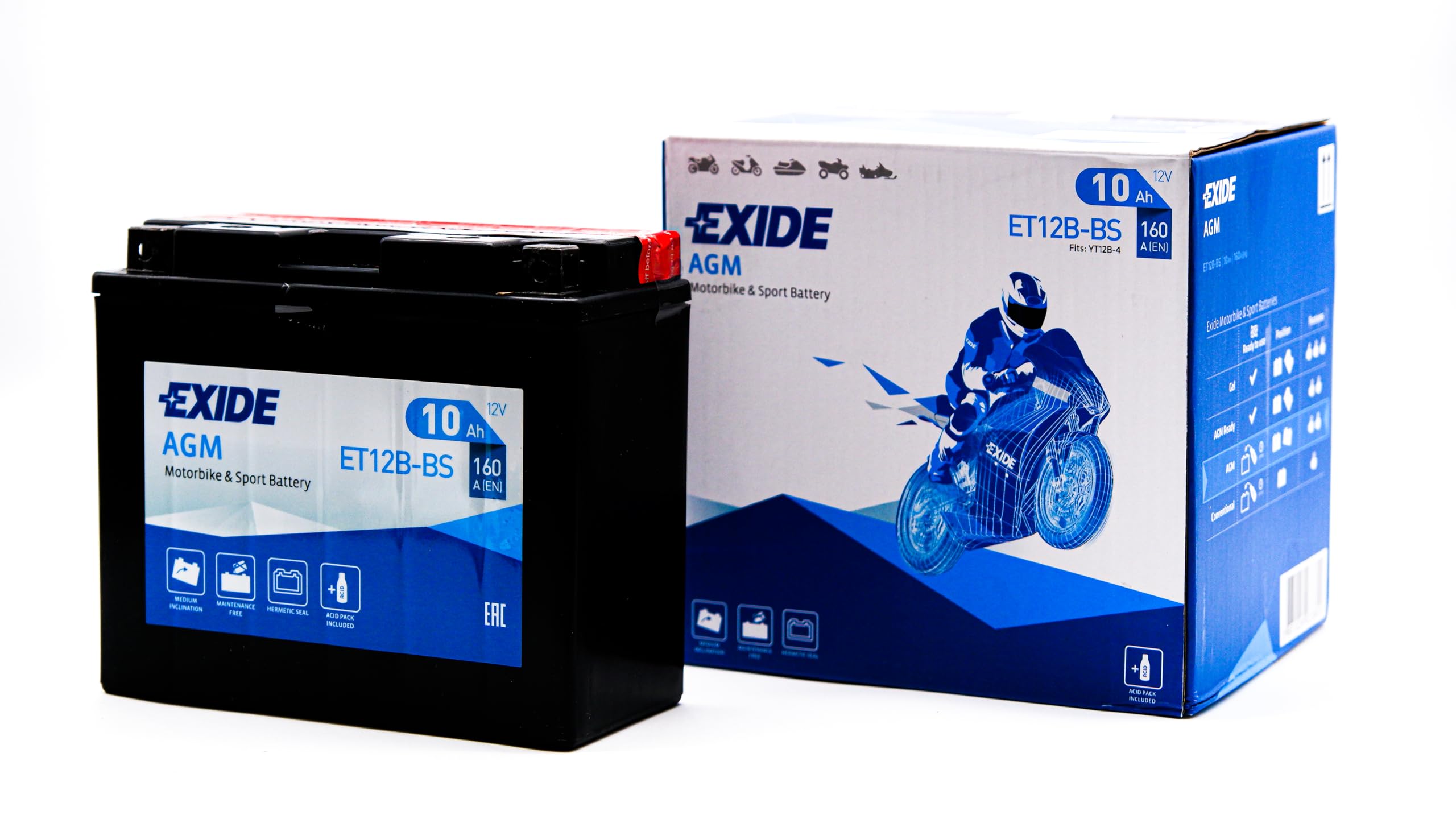 Batterie moto EXIDE BIKE ET12B-BS YT12B-BS 12v 10ah 160A