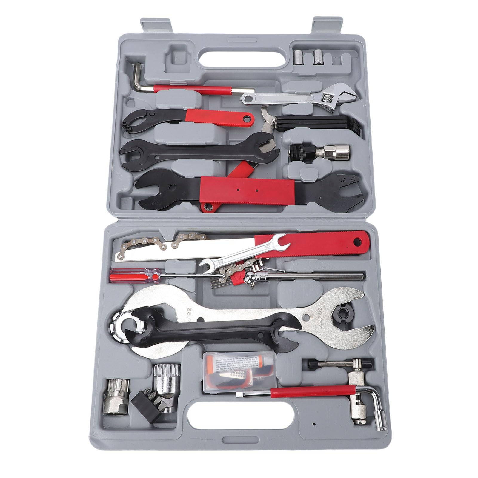 Fahrrad-Werkzeugset, 45-teiliges Fahrrad-Wartungswerkzeug-Set mit Aufbewahrungsbox, Reifenheber, Kurbelabzieher, Kettenschneider, Speichenschlüssel, Freilauf-Entferner für die Reparatur von