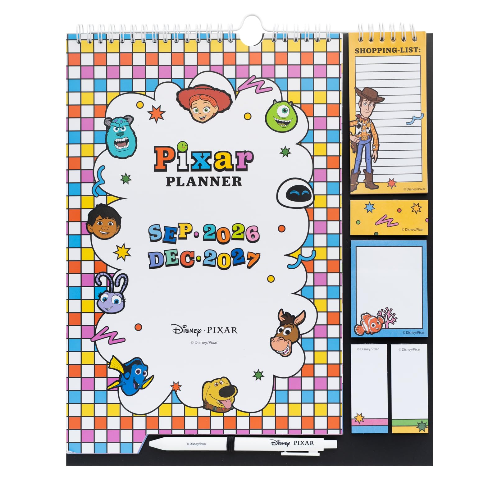 Grupo Erik 2027 Wall Planner - Pixar Disney Gifts for Family | Family Planner Calendar 2027 with Stickers, Pen, Shopping List Pad, Sticky Notes | Wall Calendar 2027 16 Months Sep 2026 - Dec 2027