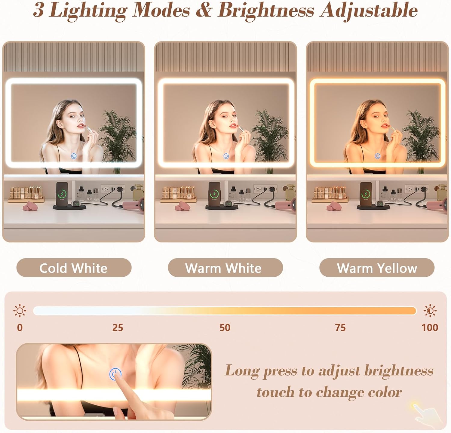 Vanity Desk with LED Mirror and 360 Rotating Makeup Organizer Shelves, White Makeup Vanity with Lights & Charging Station, Large Vanity Table with 6 Storage Drawers Bedroom Makeup Desk for Women Girls White Vanity