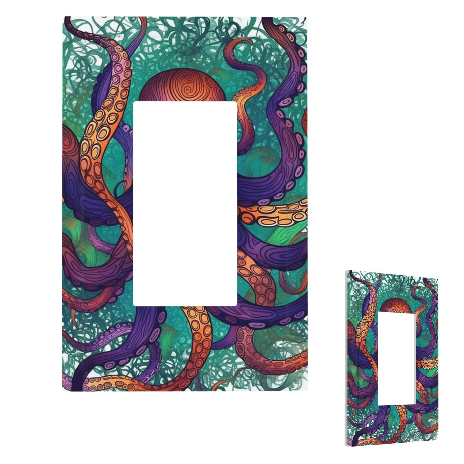 Colorful Octopus Wall Plate Cover 1 Gang, Modern Decorative Light Switch Cover Unbreakable Receptacle Outlet Covers for Living Room Bedroom Decor