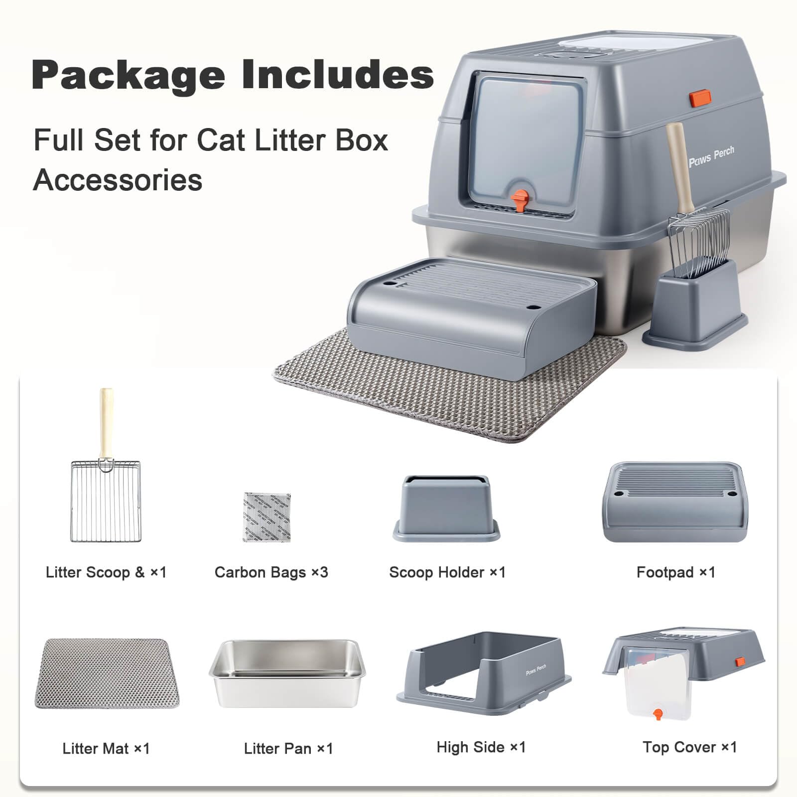 Stainless Steel Metal Cat Litter Box Large Enclosed with Lid, Dog Proof Jumbo Hooded High Sides for Big Cats, Indoor Multi Cat Use - Deep Design & No Smell