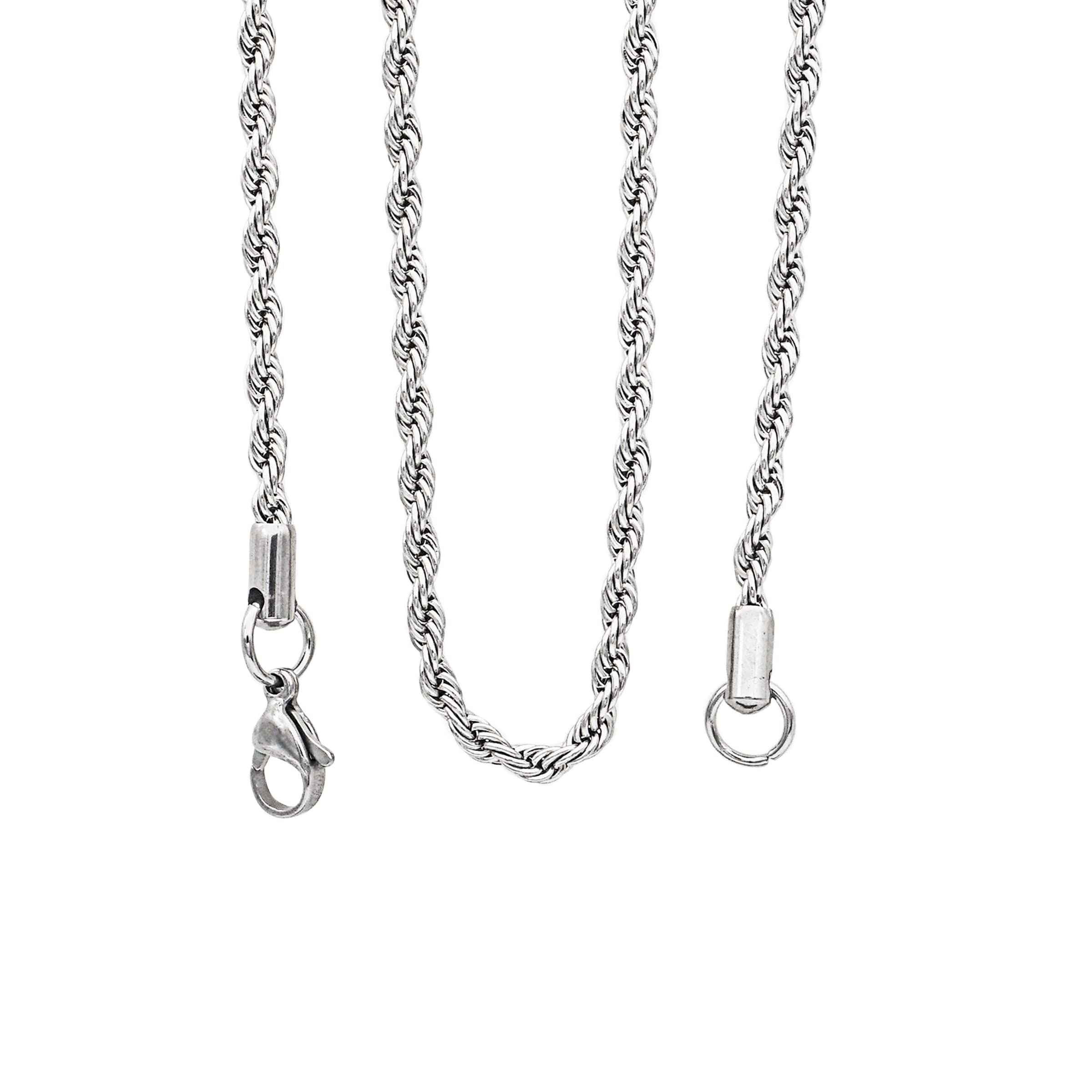 JSEA3 4mm Stainless Steel Chain Silver Tone Twist Rope Necklace Chain 20 24 28 inch