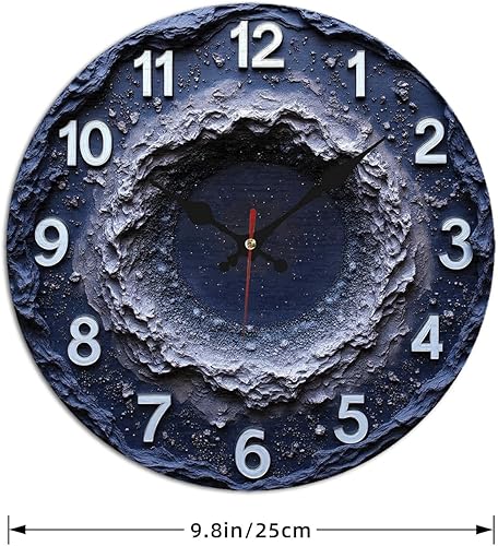 Miniatura 4 de Meteor Crater Texture Wooden Wall Clock with Distressed White Numerals 25x25cm