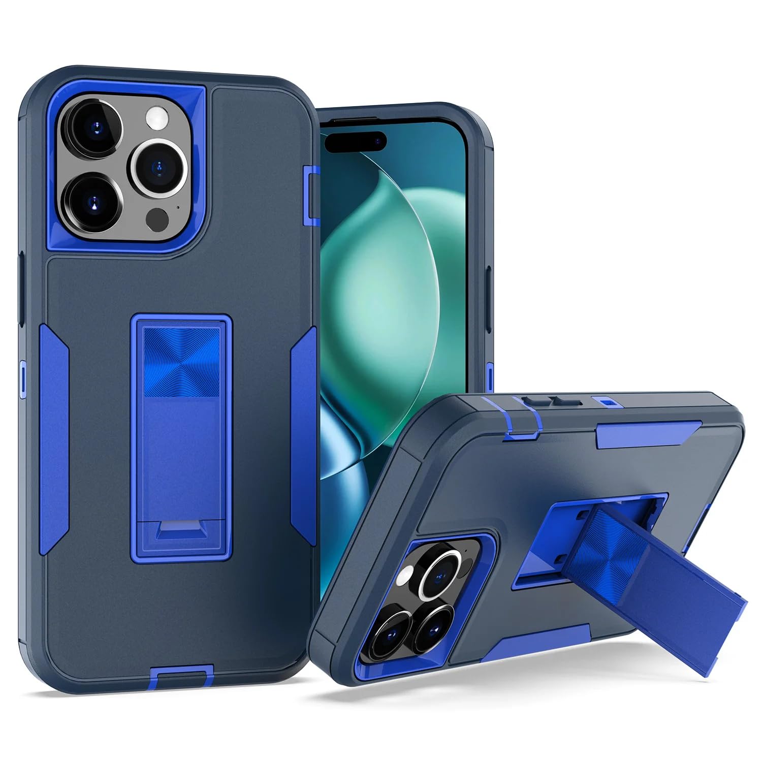 Coque iPhone 14 Pro Max matte armor bleu antichoc avec béquille - 7