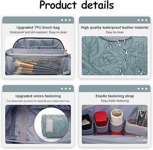 Miniatura 4 de Bolsas de maquillaje de viaje Bolsa organizadora de cosméticos Juego de 3 bolsas de maquillaje de gran capacidad, bolsa de aseo de piel sintética