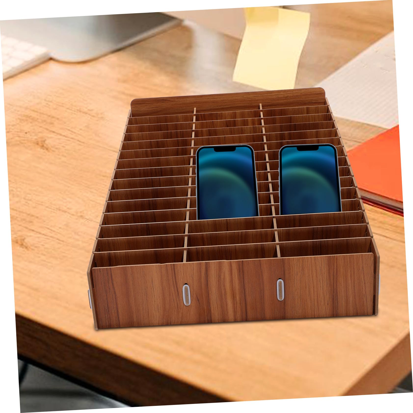 Caja de Almacenamiento de Madera para Móvil con Múltiples Compartimentos Organizador para Escritorio Aula y Oficina Soporte Seguro y Ordenado para Teléfonos Celulares Diseño Pulido