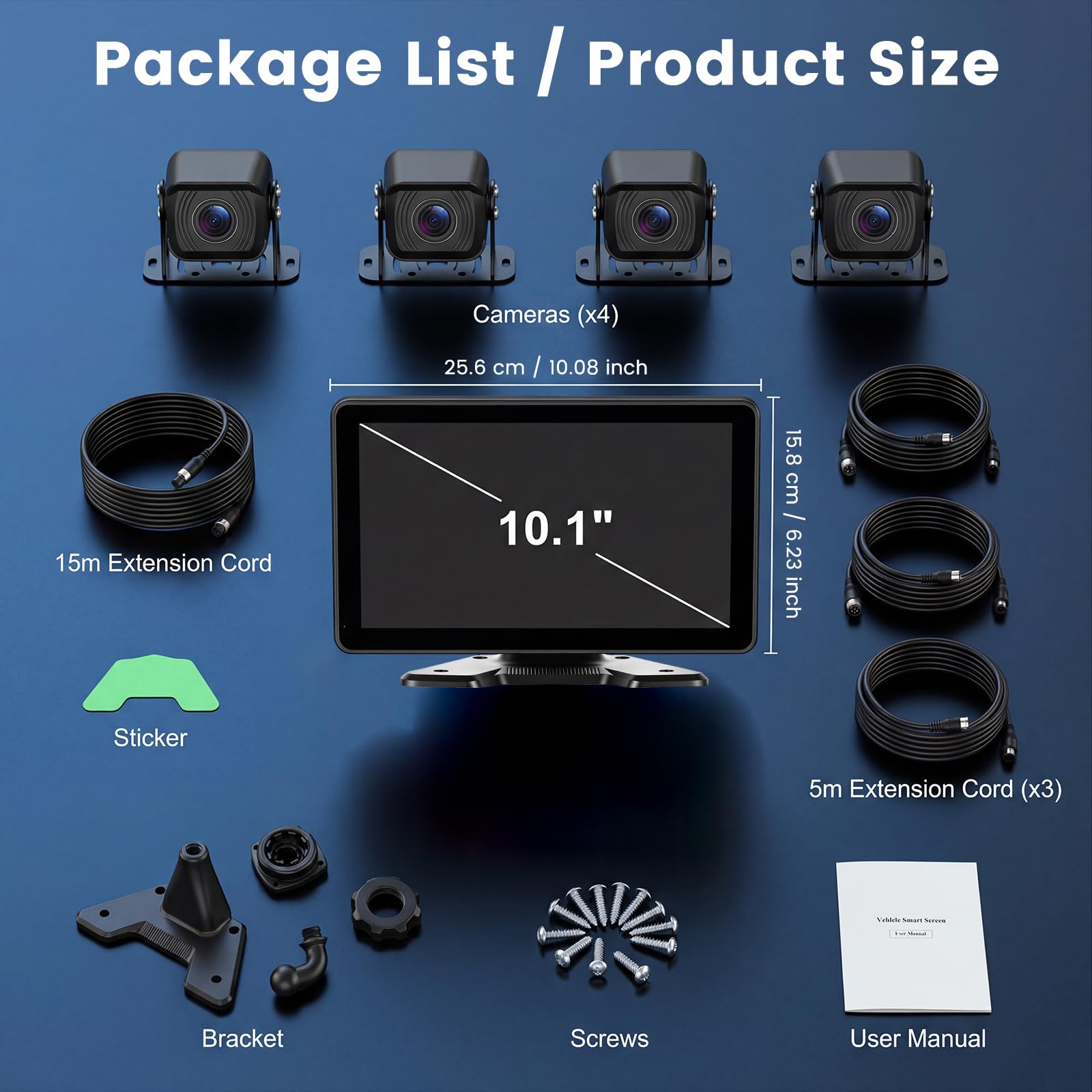 Hodozzy 4 Canali Telecamera di Retromarcia 4K Registrazione in Loop, Monitor Divise Touchscreen 10,1 Pollici con 4 Telecamere Posteriore Visione Notturna Telecamera, Telecamera Auto con BSD, Mirroring