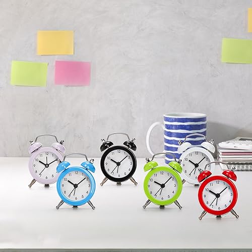 Miniatura 5 de 6 relojes despertadores de campana gemela, alarma fuerte de 2 pulgadas, pequeño y lindo reloj despertador analógico, reloj de viaje vintage con