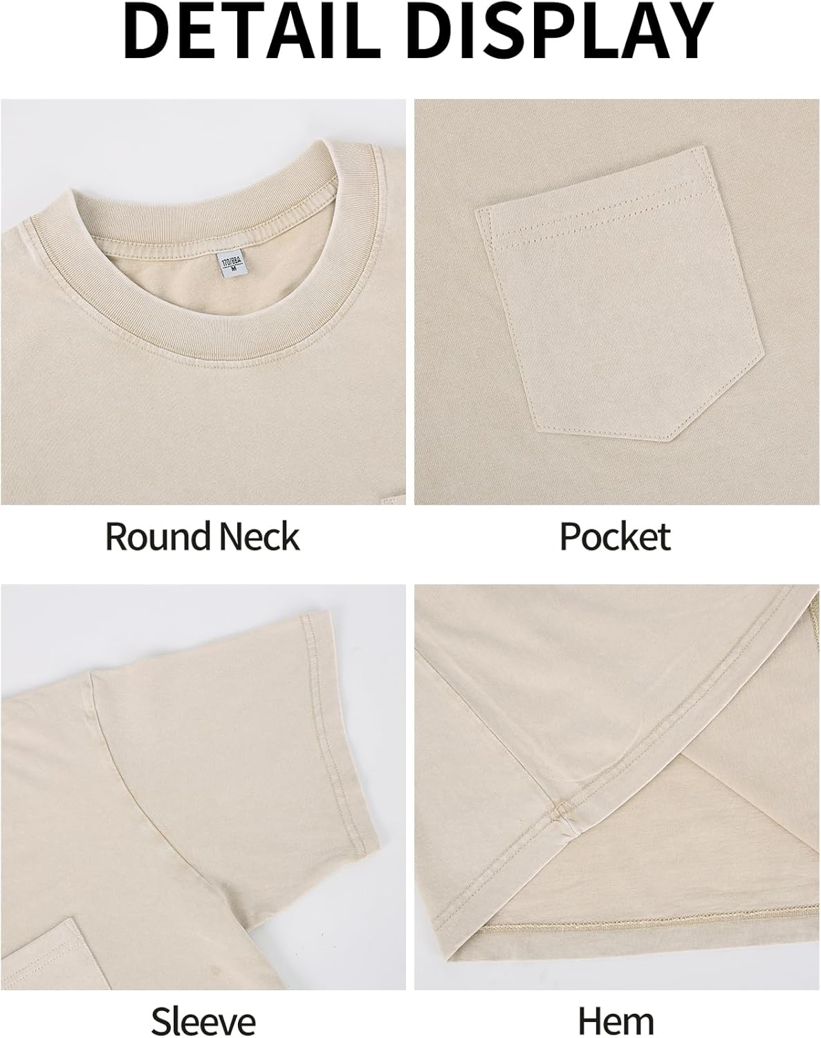 Arssm Men Oversized T-Shirts Pocket Short Sleeve Acid Washed Heavy Cotton Vintage Tops Loose Fit Casual Basic Unisex Tee - Image 6