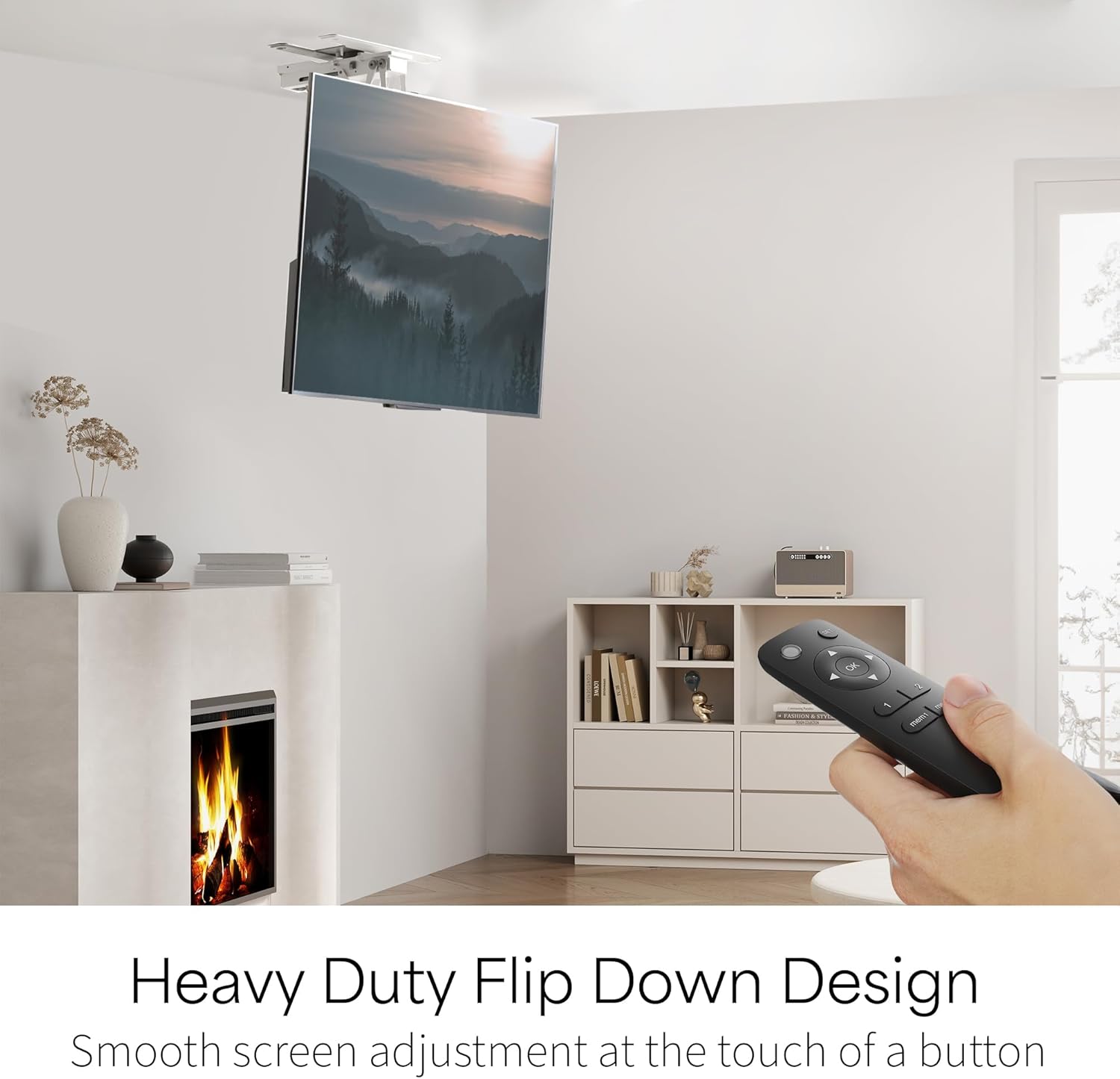 VIVO Electric Flip Down Swiveling Ceiling TV Mount for 32 to 70 inch Screens, Large Motorized Flat Ceiling VESA Mount, Master Pack, White, MOUNT-E-FD70S-W