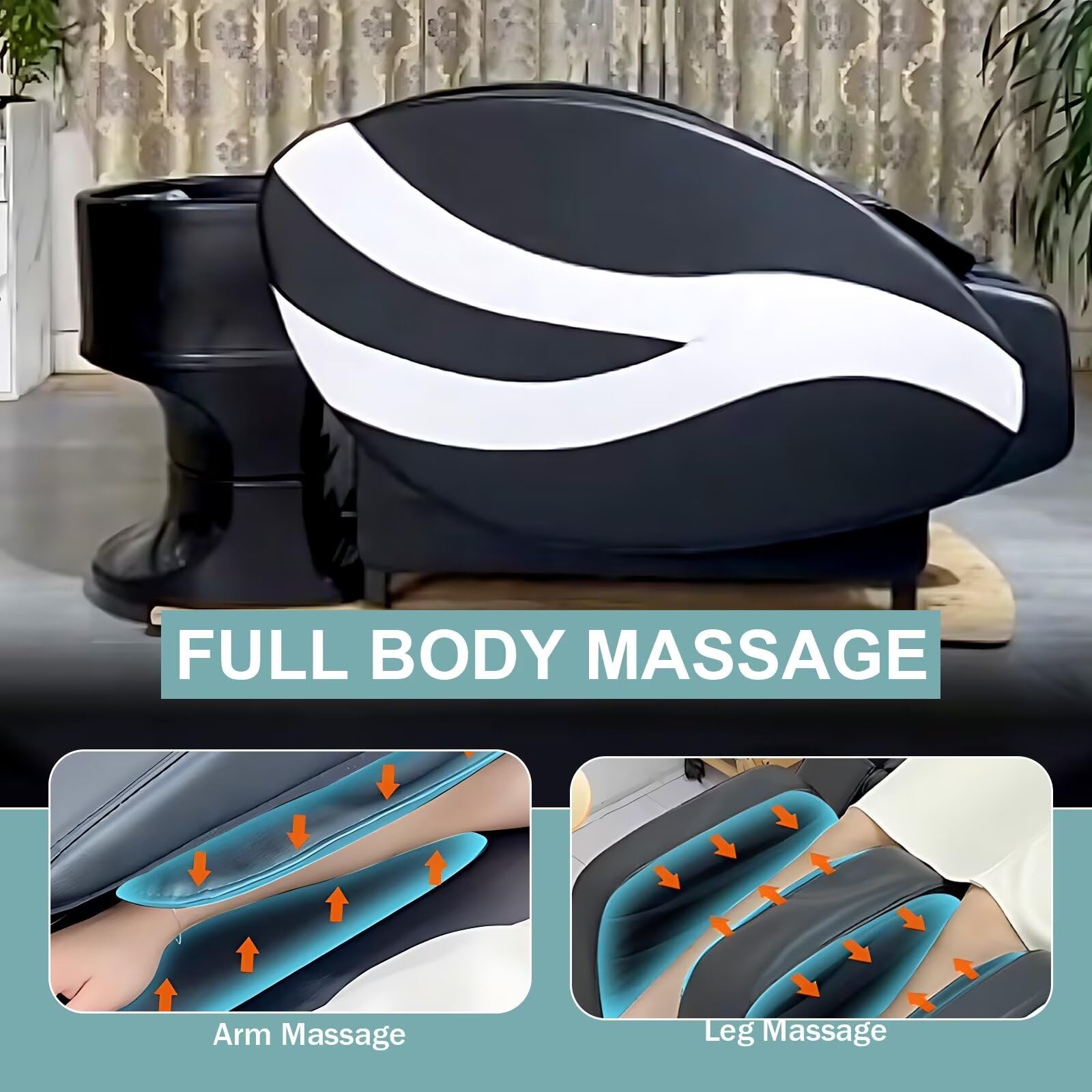 Professionelle Salon-Shampooliege – Intelligente Ganzkörper-Massageliege mit Modernem Schwarz-Weißem Design, Kopf-Spa-Ausstattung mit Dickem Kunststoffbecken