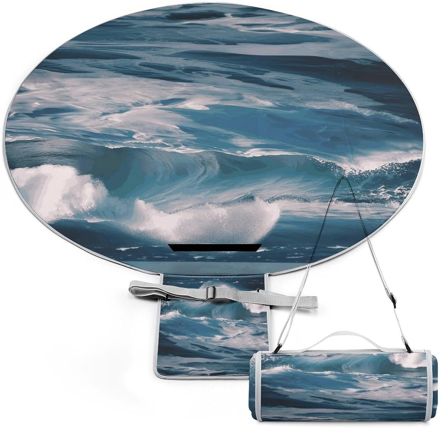 Ocean Waves Picnic Mat Lightweight Waterproof Picnic Blankets Extra Large Picnic Outdoor Blankets Foldable Sandproof Beach Blanket for Park Beach Camping Courtyard 58.3''x58.3''