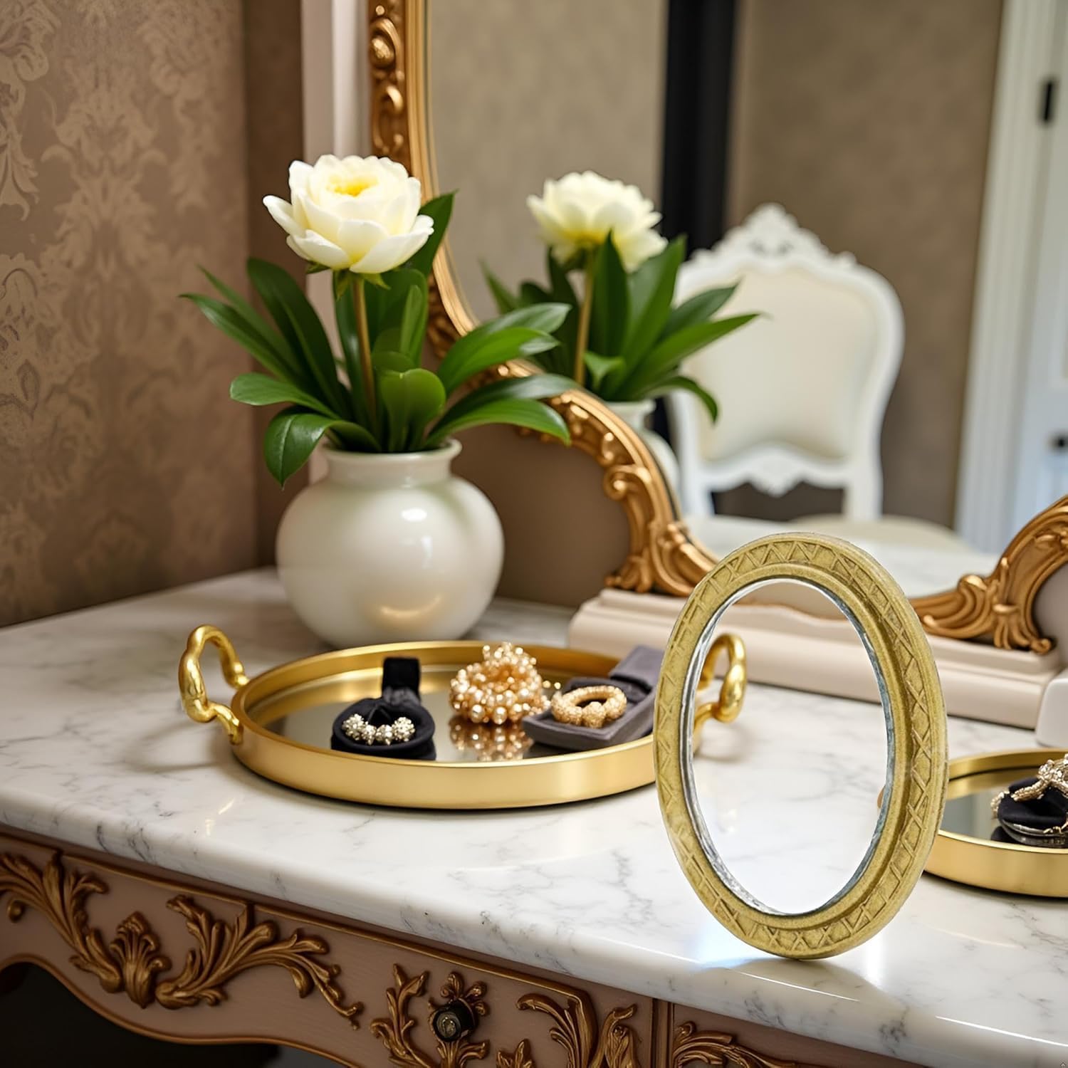 Miniature Dollhouse Mirror European Frame Mirror Dollhouse Victorian Baroque Wall Decor Miniature Bedroom Mini Furniture Accessory for 1/12 Dollhouse Decor - Image 3