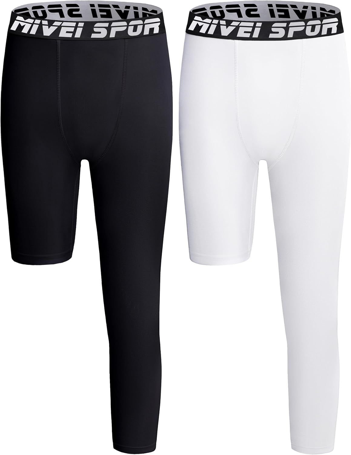 MIVEI Youth Boys One Leg Compression Pants Basketball Leg Sleeve Girls Single Tights Kids 3/4 Leggings Sports Base Layer