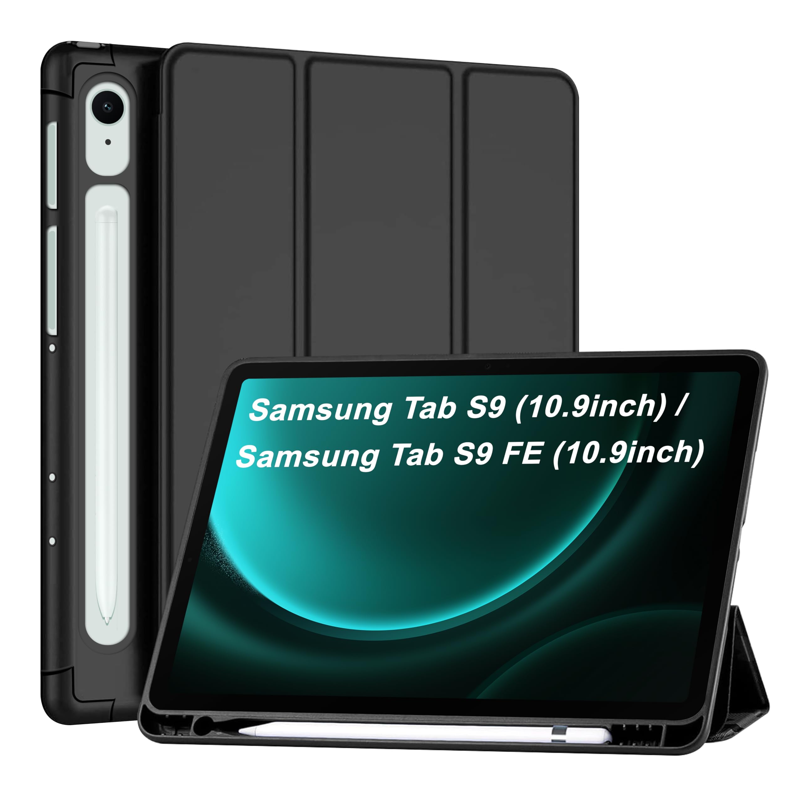 CEDO Tri-Fold for Samsung Tab S9/ S9 FE (10.9 in) Smart Case Flip Cover with Multi Viewing Angles Stand | Pencil Holder | Heat Dissipation | TPU Backcover (Black)-image-42