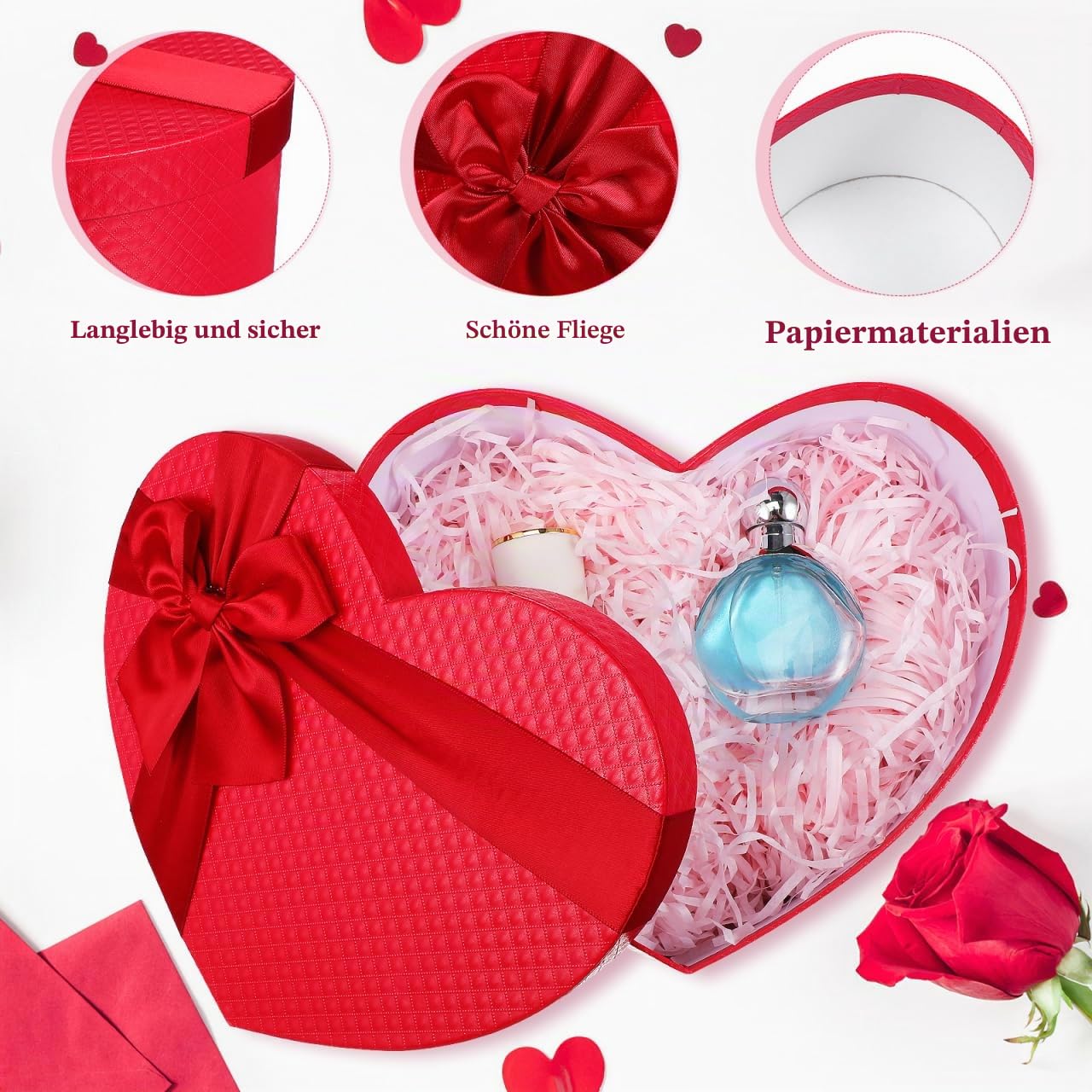 DEARMAMY Hochzeit Geschenkverpackung Box Herzform 9X7.9X3.5 Zoll Karton Süßigkeiten Aufbewahrung Behälter Für Blumenstrauß Arrangements Und Feiern