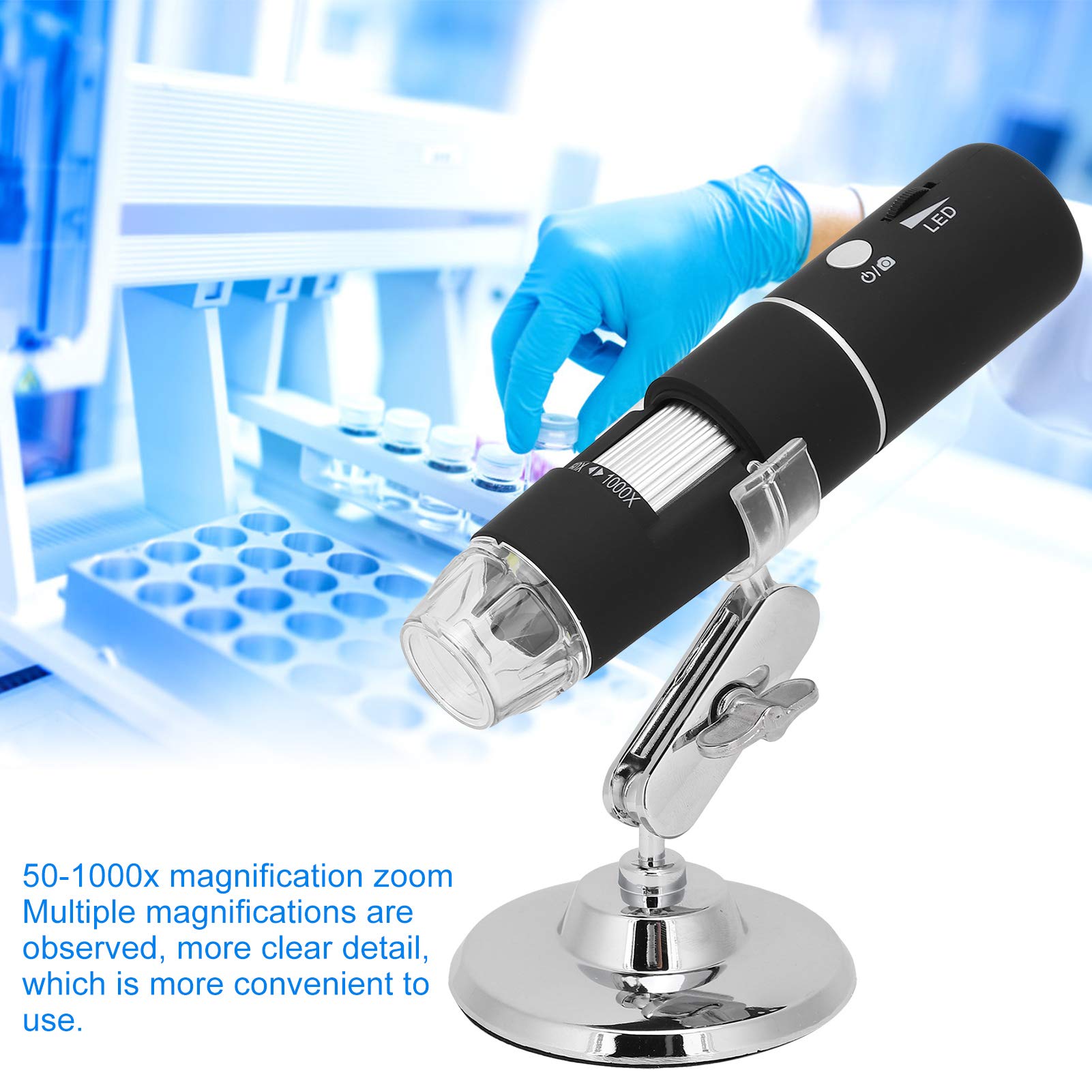 Ejoyous Microscopio Digitale WiFi Microscopio Fotocamera ABS 1080P 2MP da 50 a 1000X con 8 Luci LED e Portata Wireless di 10 M per l'ispezione di Gioielli, Riparazione di Circuiti, Studenti e Uso in