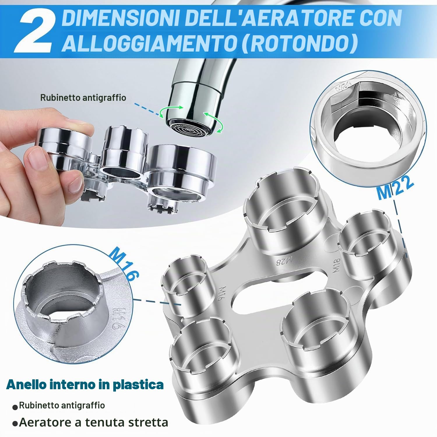 Chiave Universale 10 in 1 per Smontaggio Aeratore Rompigetto Rubinetto - M16 M18 M22 M24 M28 - Per Efficiente per Sostituzione Della Filtri Bagno e Cucina