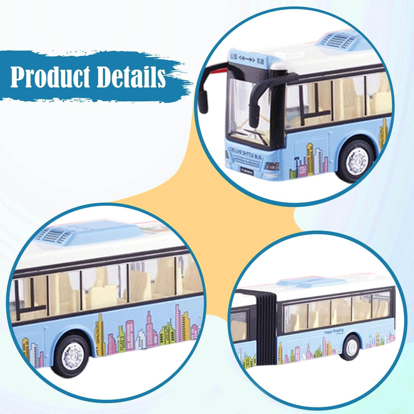 Modellino di Autobus Giocattolo con Porte Funzionanti, Motore a Retrocarica, Luci E Suoni. Realizzato in Robusta Lega. per Bambini dai 3 Anni in su. D, Blu