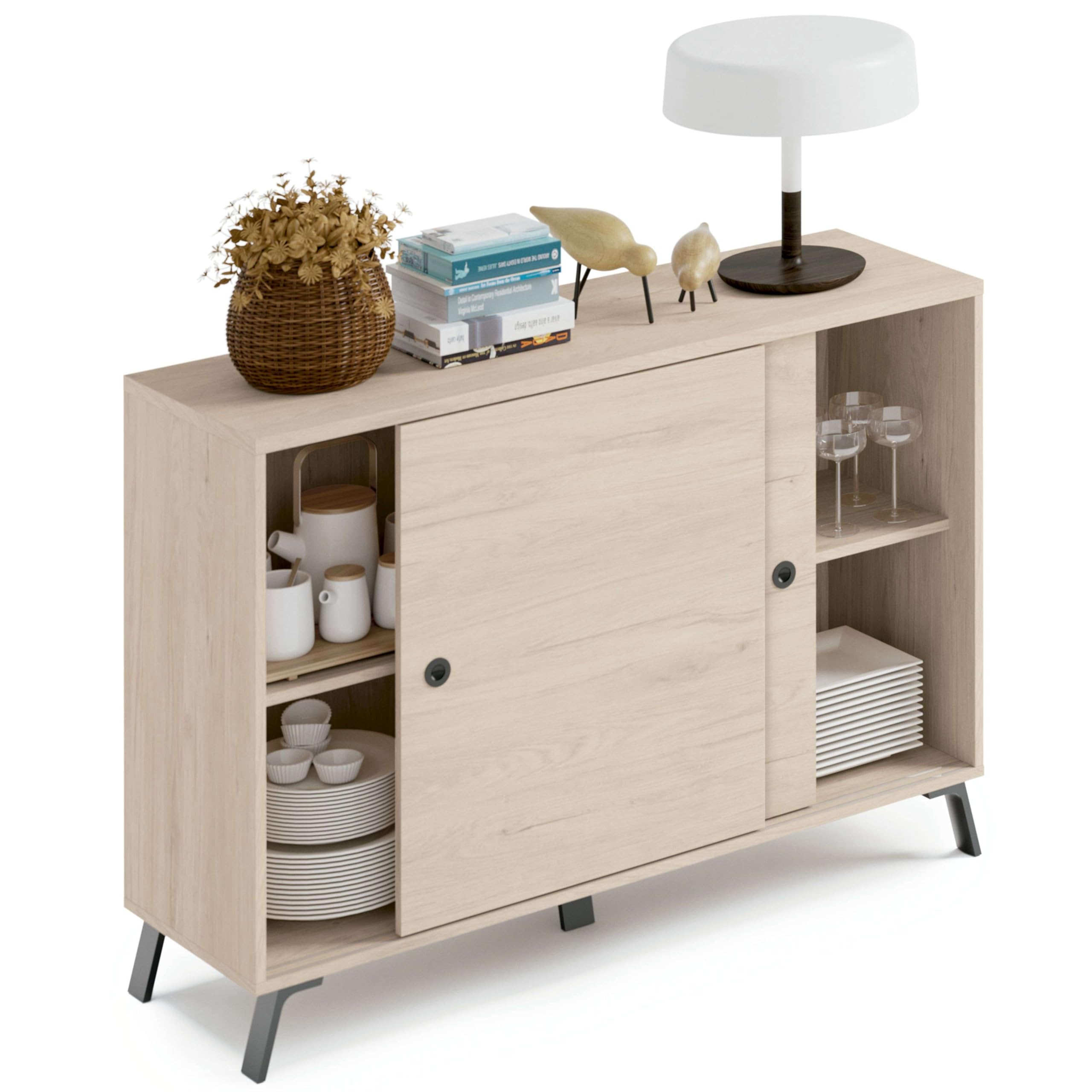 Miroytengo Mueble aparador Kamet 2 Puertas correderas Color Roble salón Comedor Armario Auxiliar 87x120x40 cm