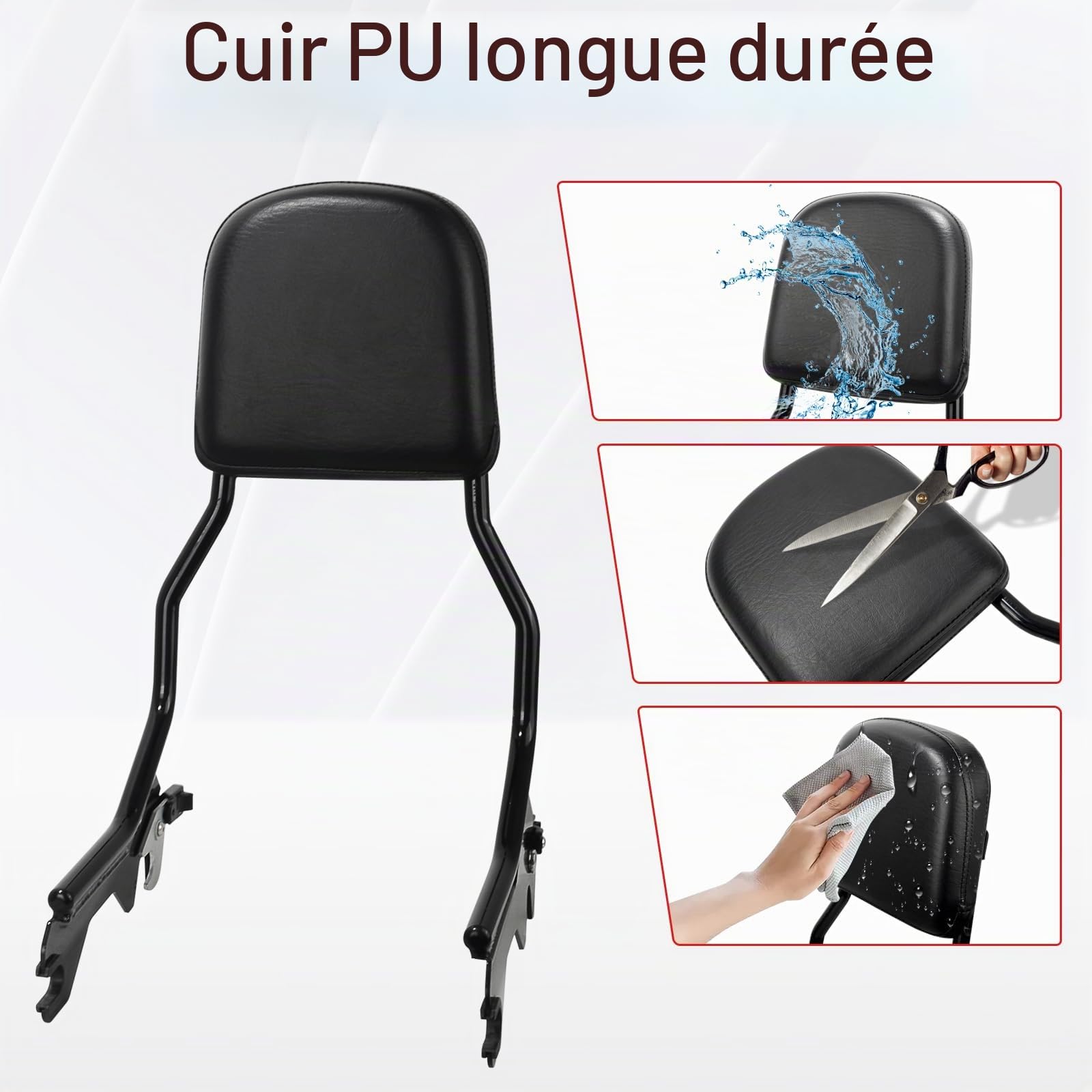 Kit Sissy Bar amovible avec dossier - Noir brillant, hauteur standard pour Harley Softail 2018-2026 FLDE FLHC FLHCS FLSL FXBB FXST