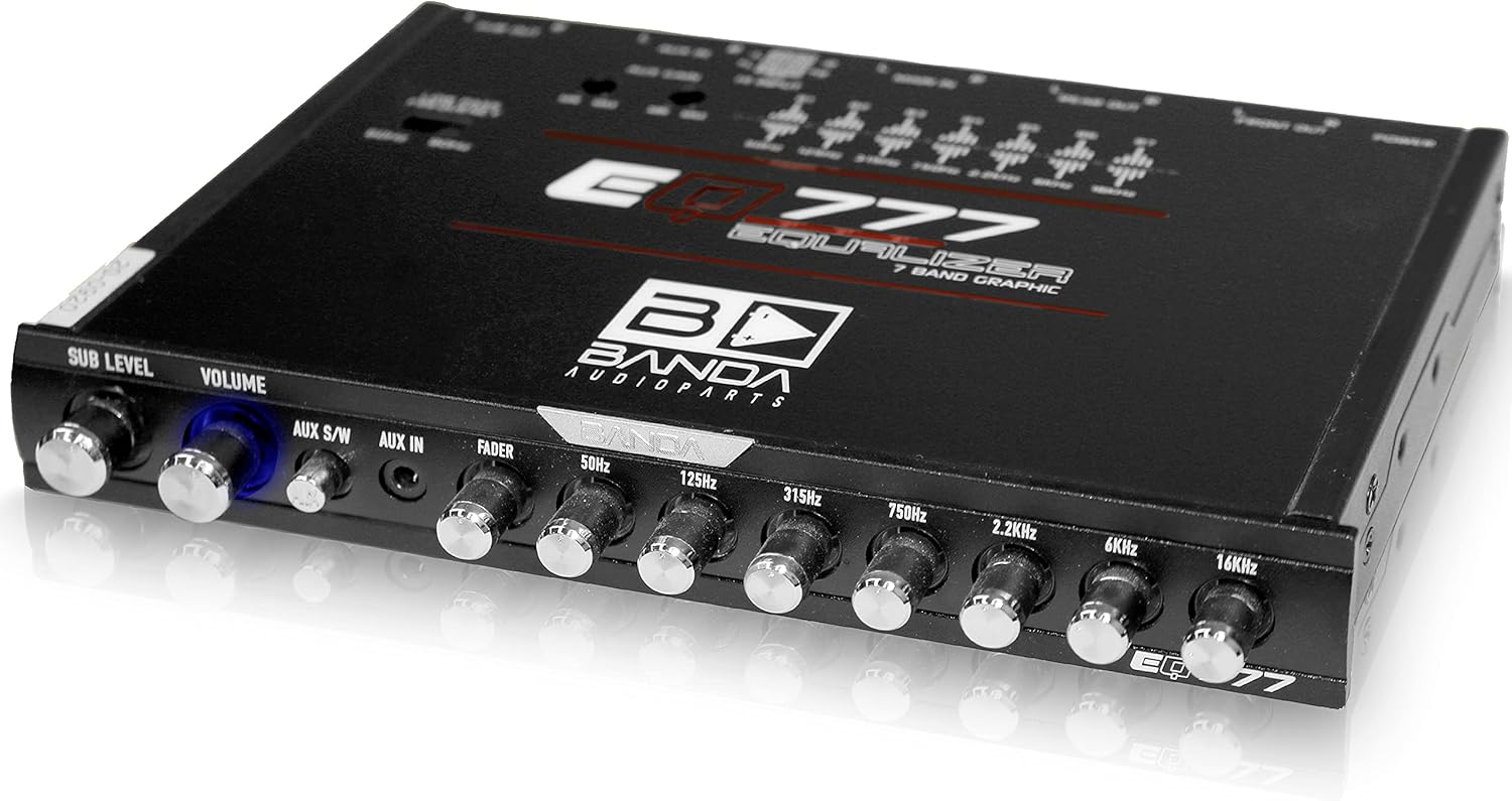 Banda EQ777 7-Band Car Audio Graphic Equalizer - Half Din with Front 3.5mm Auxiliary Input, Rear RCA Auxiliary Input and High Level Speaker Inputs, 6 Channel 8-Volt RCA Line-Level Output