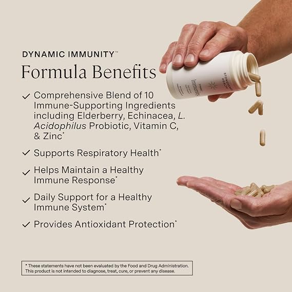 Stonehenge Health Dynamic Immunity Daily Supplement 10-in-1 Immune Boosters Zinc, Elderberry, Echinacea, Vitamin C & Probiotic L. Acidophilus Supports Immune System & Respiratory Health, 60 Capsules