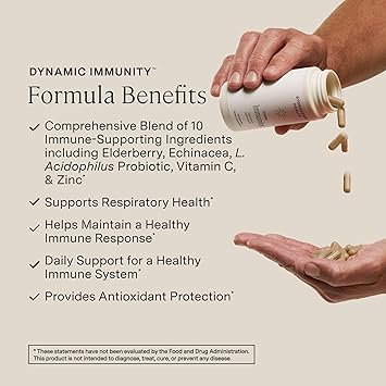 Stonehenge Health Dynamic Immunity Daily Supplement 10-in-1 Immune Boosters Zinc, Elderberry, Echinacea, Vitamin C & Probiotic L. Acidophilus Supports Immune System & Respiratory Health, 60 Capsules