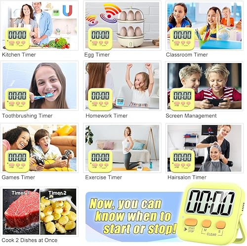 Miniatura 69 de Antonki Paquete de 2 temporizadores digitales para niños, temporizadores de cocina magnéticos de cuenta regresiva para cocinar, huevos, aula, 2 x