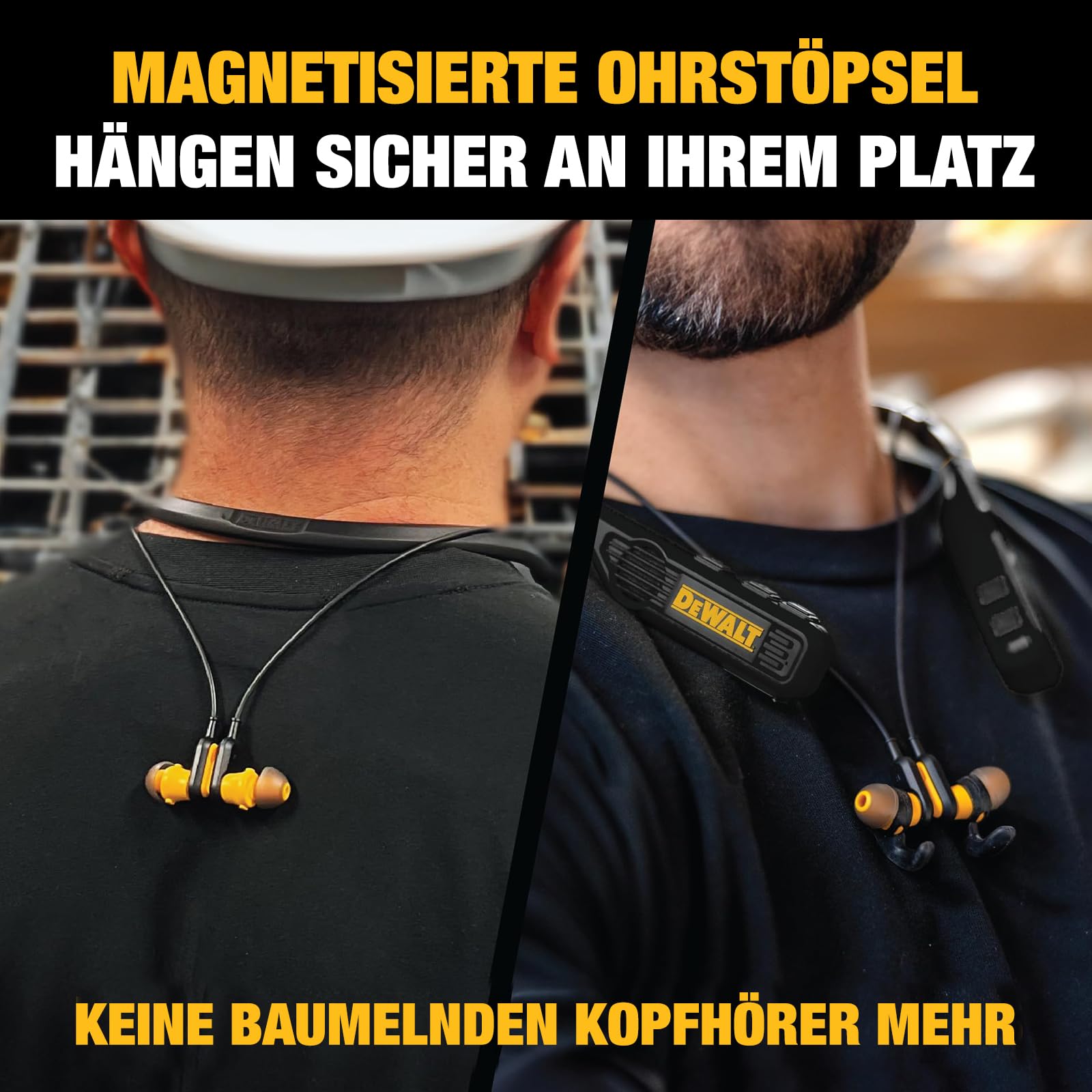 DEWALT Heavy Duty Black Edition 2-in-1 Bluetooth Nackenbügel-Kopfhörer mit Lautsprecher, kabelloses Headset für Baustelle, 60+ Std. Laufzeit, IP56, Freisprechen, inkl. Tragetasche