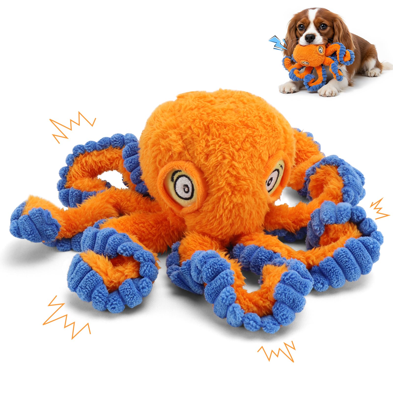PETSWEET Squeaky Dog Toy for Puppy Teething, Plush Octopus Dog Toy, Puppy Chewing Toy, Soft Stuffed Chew Toys for Small Dogs Training and Keep Them Busy, Orange
