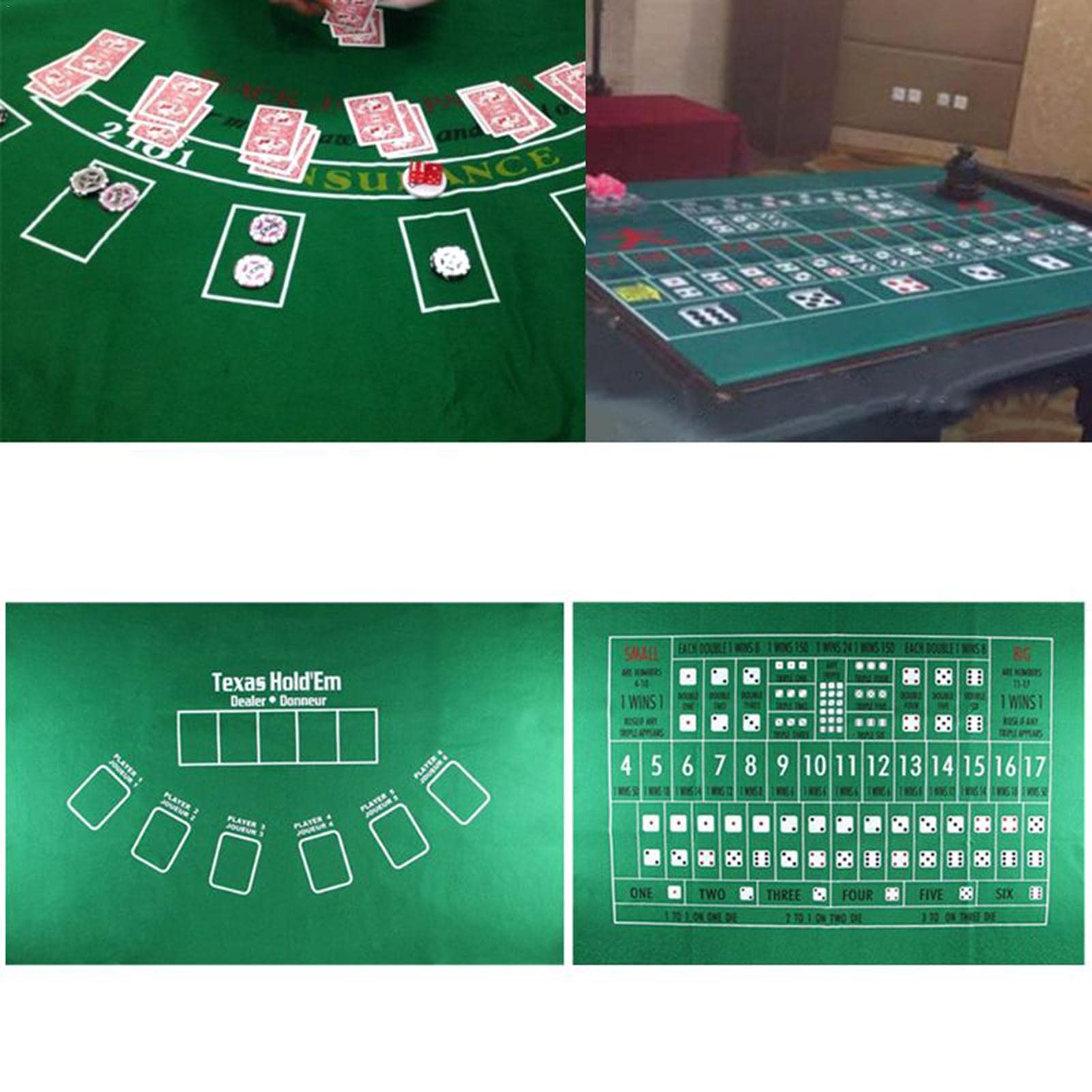 Texas Hold'em Poker-Matte, tragbar, faltbar, für Kartenspiele, glatte Premium-Oberfläche, Geräuschreduzierung, für Kartenspiele überall, 60 x 90 cm, Grün