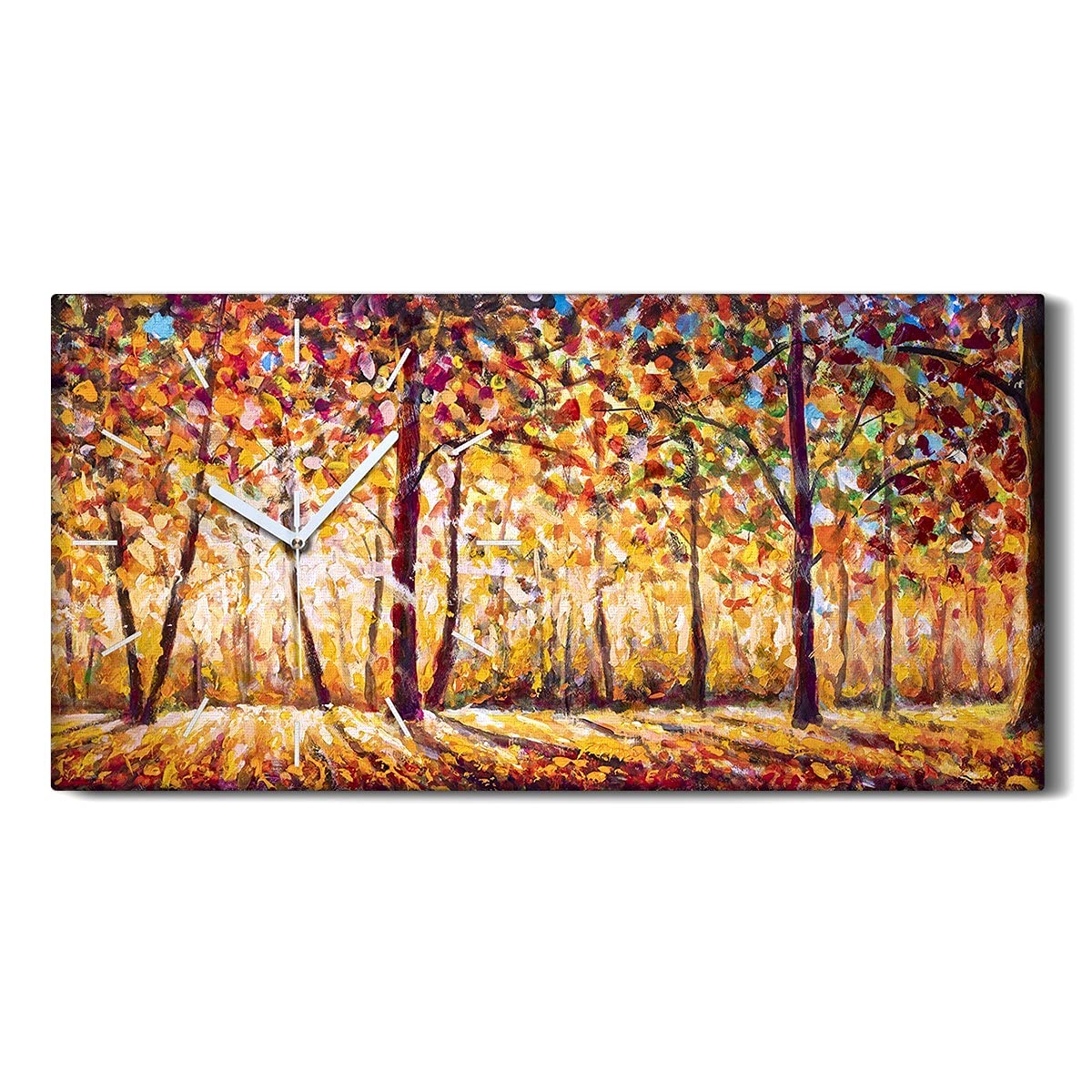 Horloge sur Toile Art Mural Moderne Forêt Automne Décoration Salon Haut de Gamme 60x30