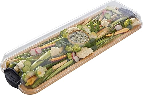 Miniatura 25 de Farberware Build-A-Board Tabla de cortar de bambú con compartimentos integrados y tapa de bloqueo transparente, asas negras, charcutería, bandeja