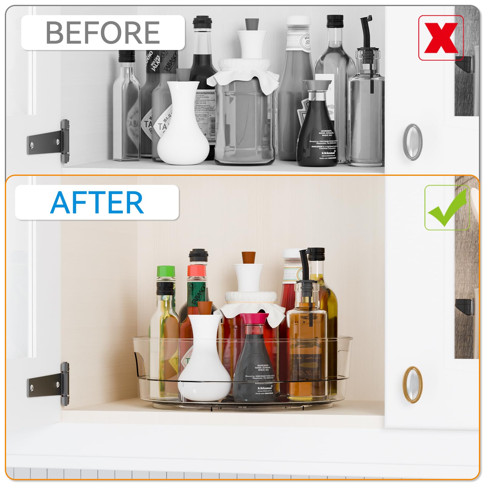Yieach Lazy Susan Drehteller aus transparentem Acryl, 29,8 cm breit, für Kühlschrank, Schrank – mit Griff – 2 Stück großer Kühlschrank-Sauce Gewürz-Drehtisch-Organizer, drehbares rundes Gewürzregal