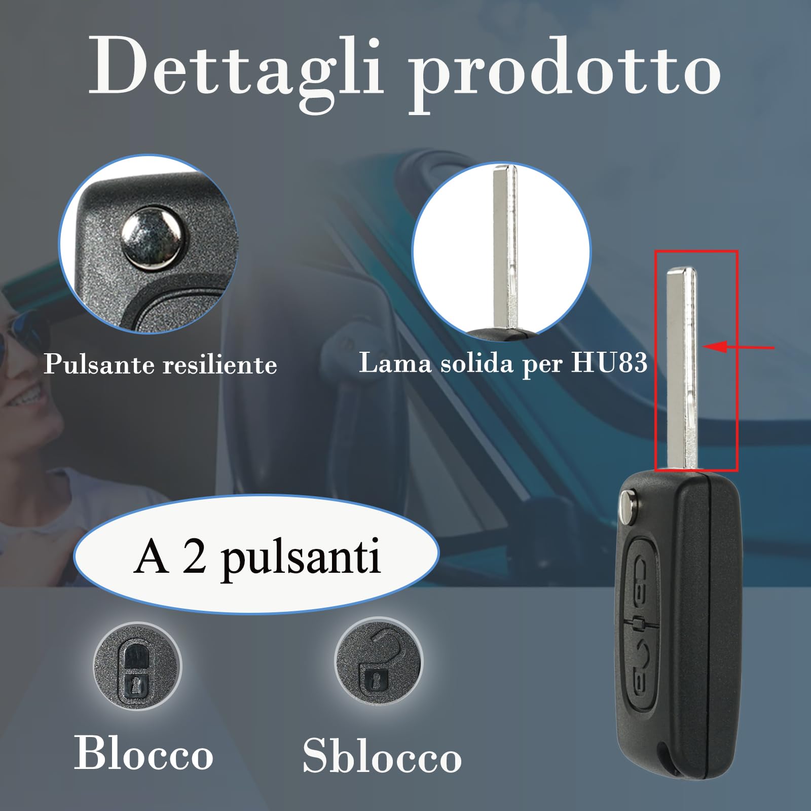 SUPALAND Guscio Chiave di Ricambio a 2 Tasti Hu83 CE0536 per Citroen C2 C3 C4 C5 C6 C8 Picasso Peugeot 206 207 307 307S 407 308 con Cacciavite e Catena Portachiavi