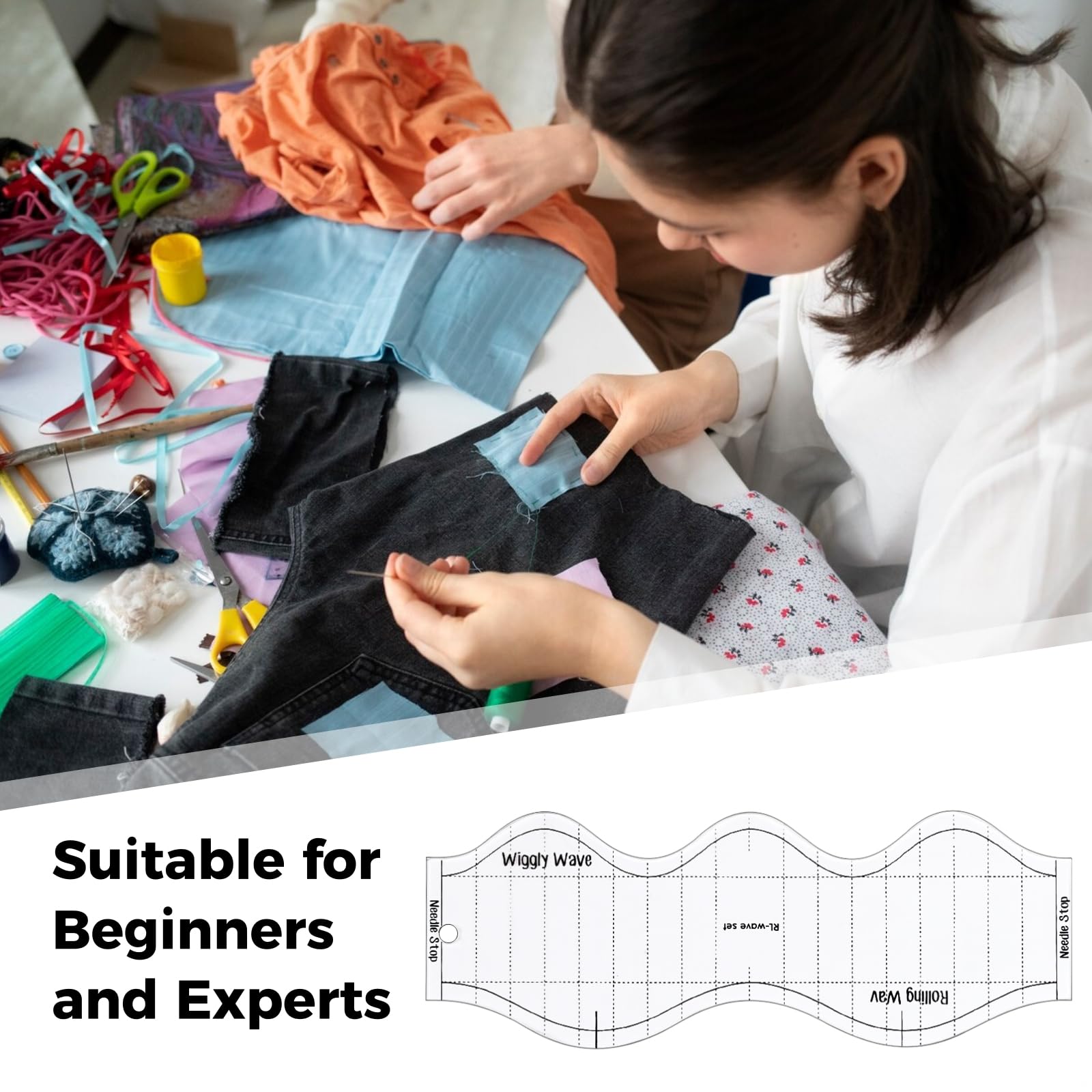 Set di righelli e modelli per trapuntatura a onde acriliche, 5 righelli e 6 modelli per cucito, artigianato e patchwork