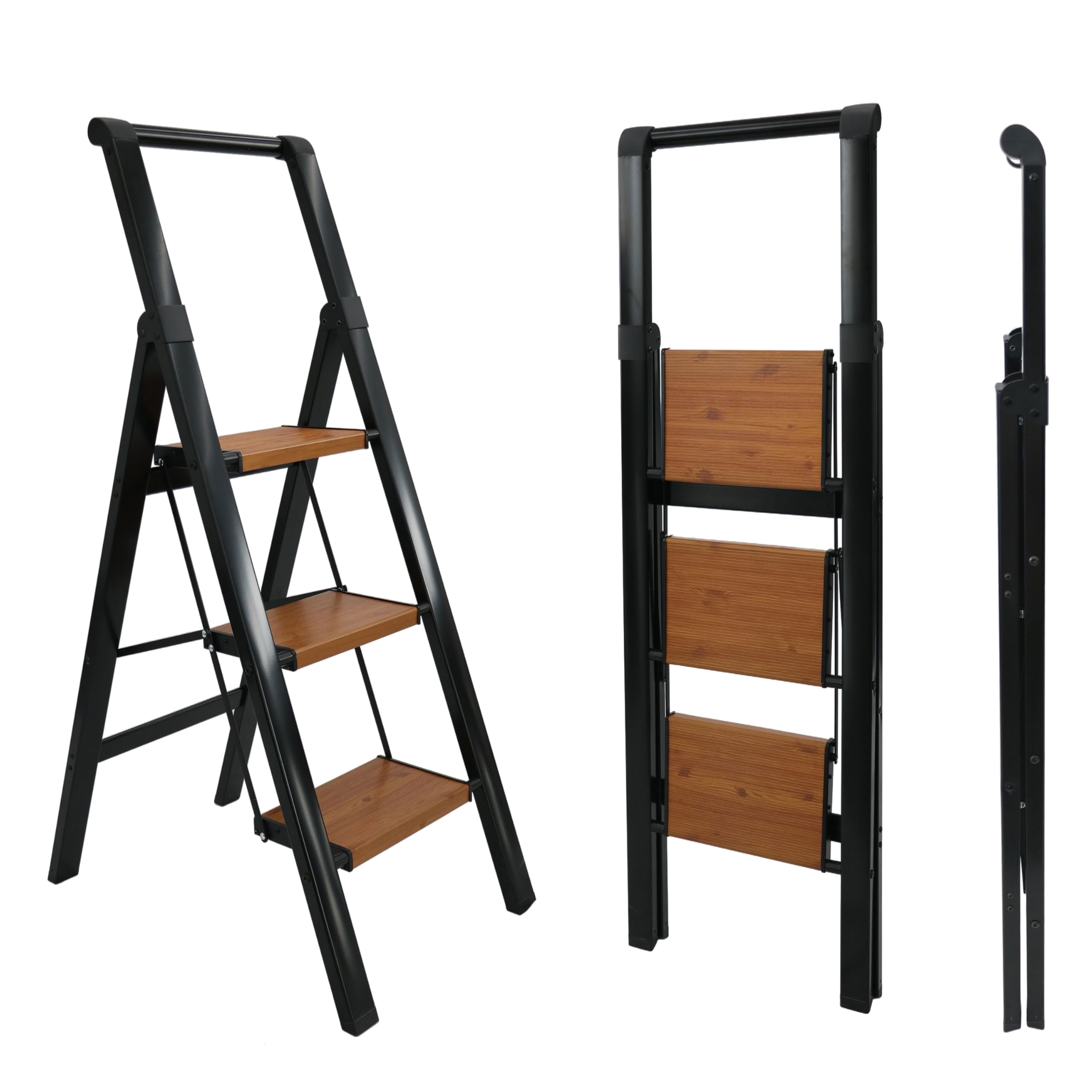 UZIRO Escaleras Plegables 3 Peldaños, Escalera de Aluminio 3 Peldaños Anchos, Sistema Antodeslizante, Muy Liviana y Facil de Guadar