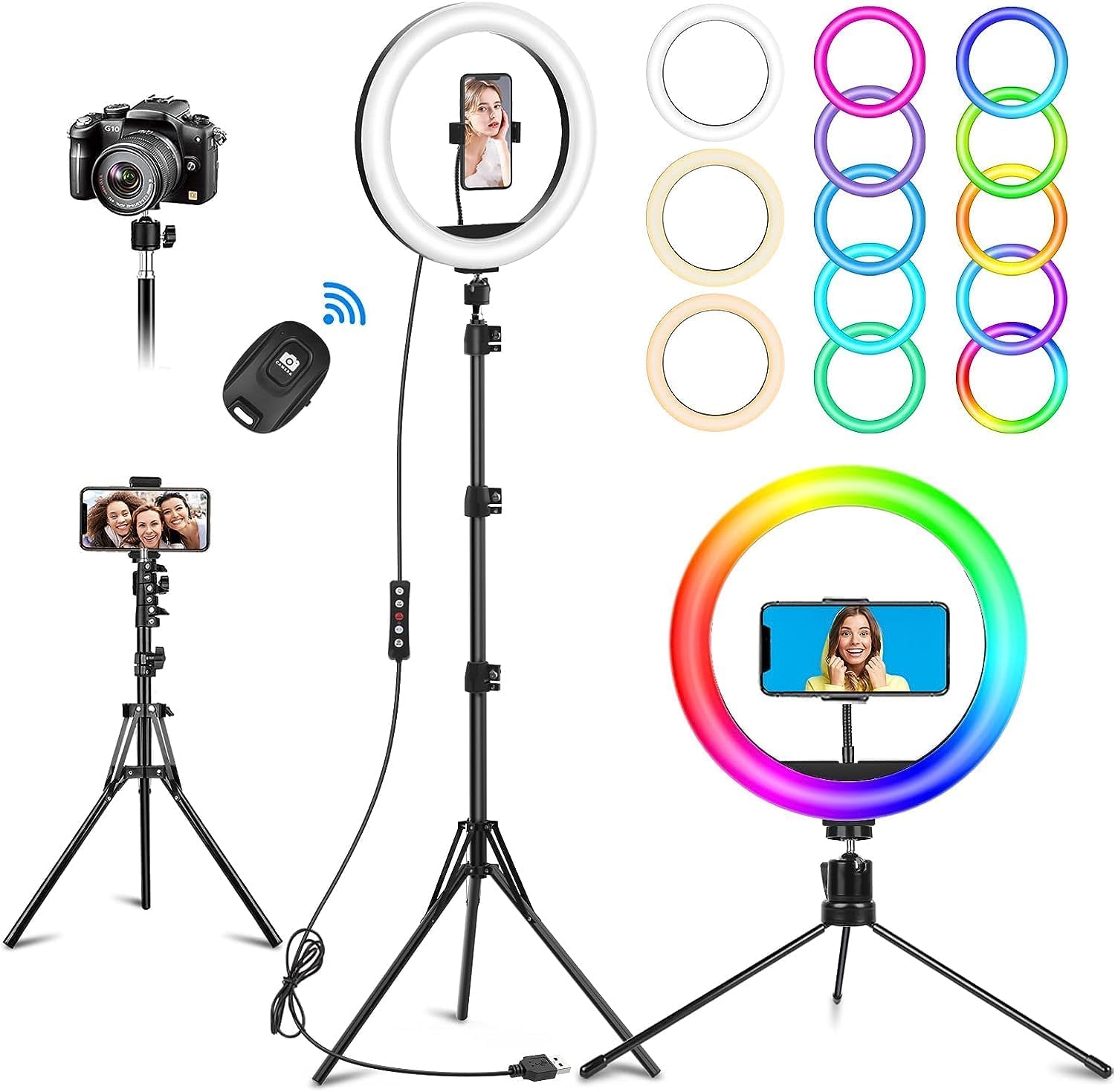 12" LED Ring Light with 62" Adjustable Tripod for iPhone, Camera & Live Streaming – Dimmable Lighting for Makeup, Video Recording, YouTube, TikTok, Photography
