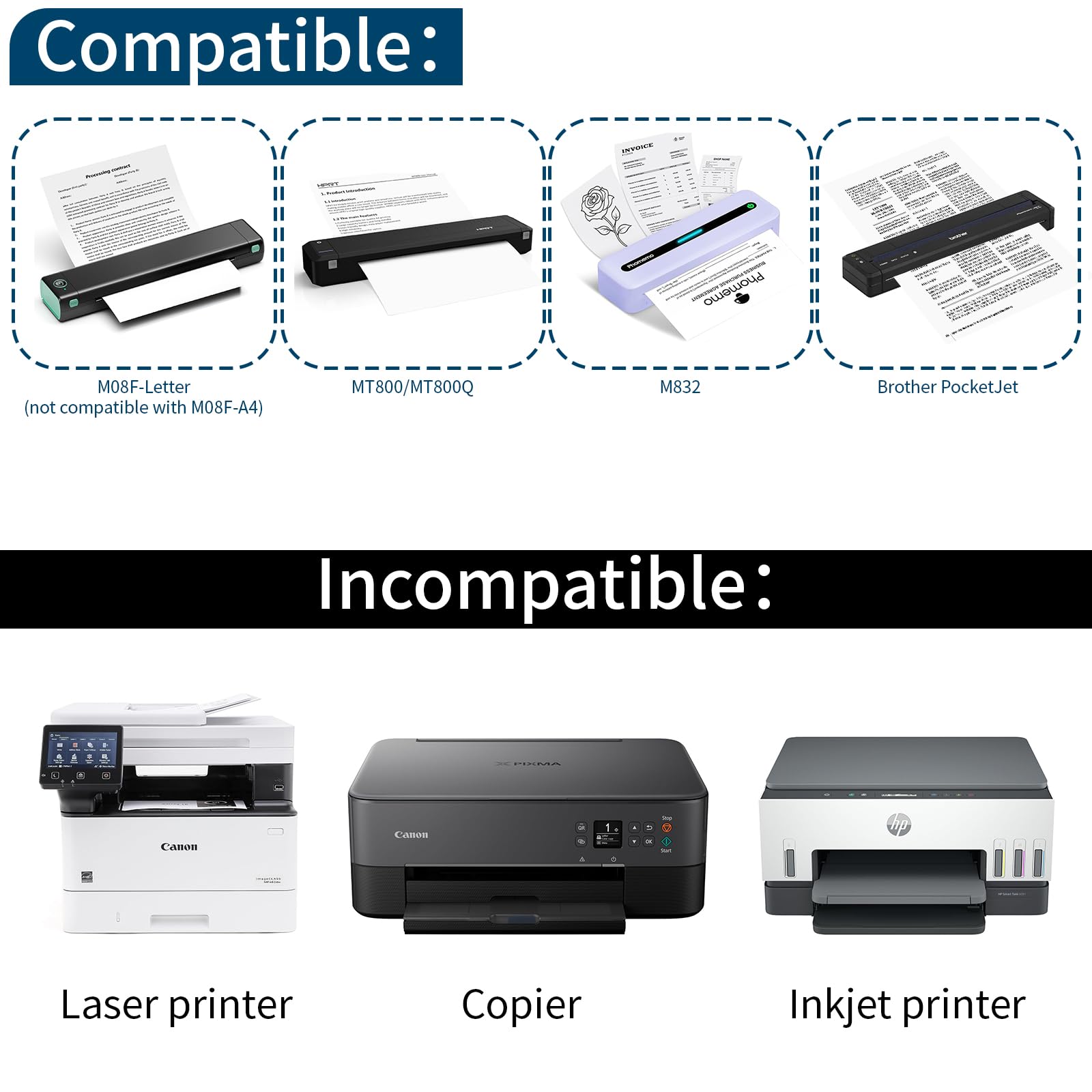 200 hojas de papel térmico para impresora térmica de 8.5 x 11 pulgadas, tamaño carta estadounidense, compatible con Peripage, Munbyn, Jadens, HPRT, impresora portátil Phomemo, papel térmico plegado,