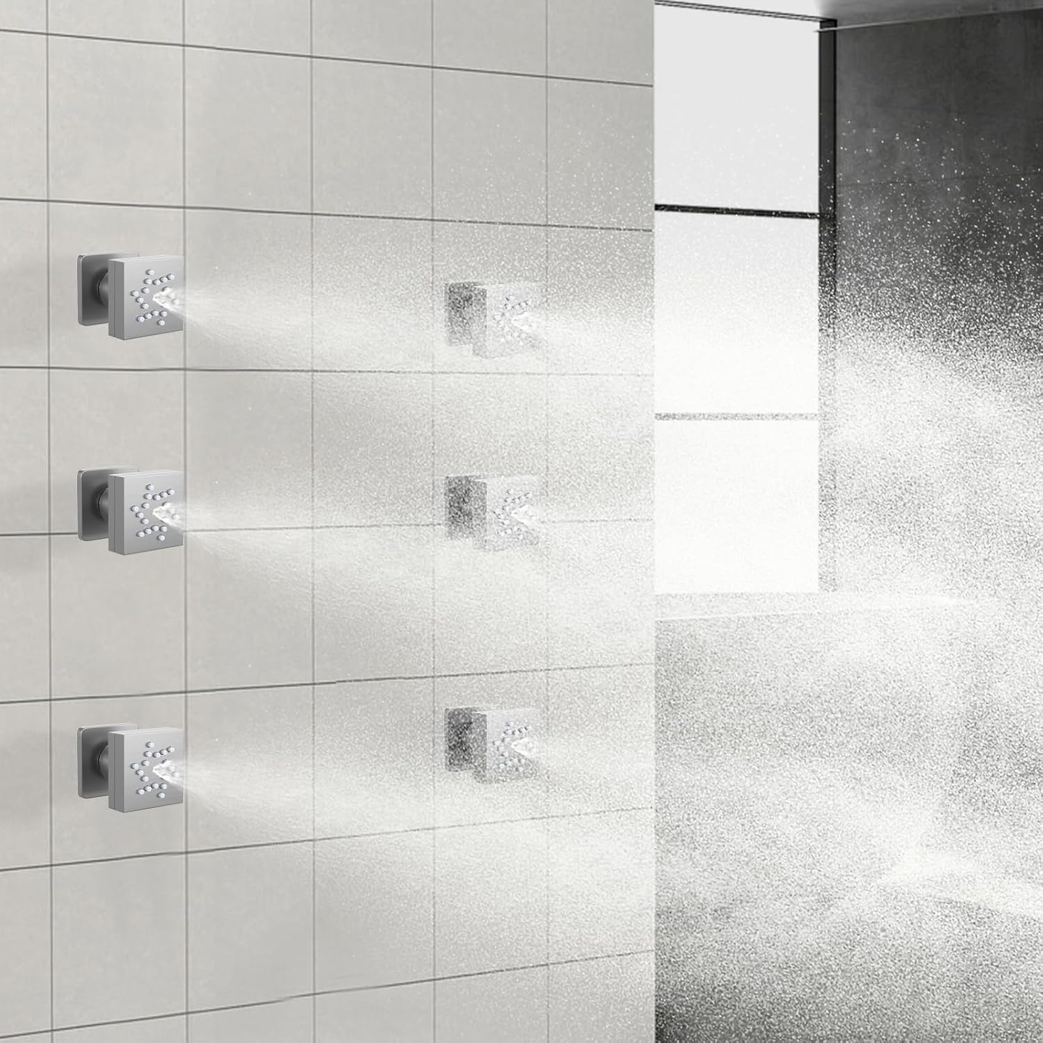 Adjustable High Pressure 6 PCS Dual Modes Shower Body Jets Brushed Nickel Massage Spa Rain Shower Body Spray Wall Mount Sprayer Head Jets
