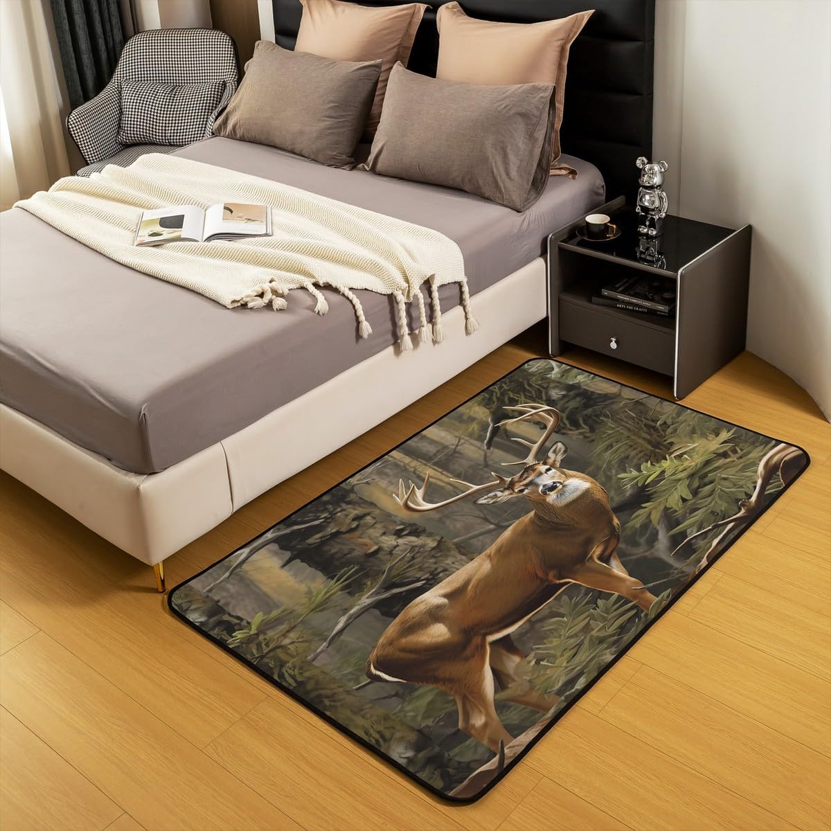 Feelyou Cute Deer Living Room Rugs American Flag Area Rug 5x7 for Kids Boys Girls Decor Deer Hunting Decorative Carpet Camo Indoor Floor Mat Western Farmhouse Accent Rug