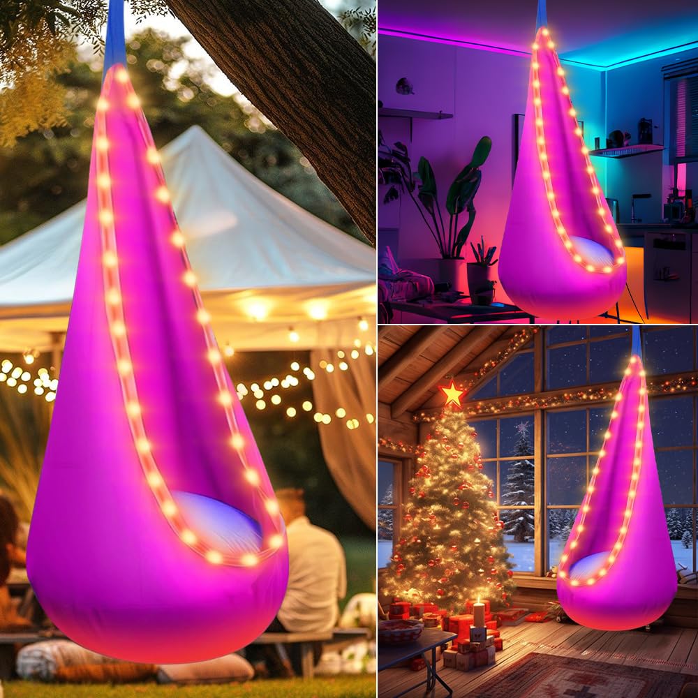 Hängehöhle, Tragbarer Hängesessel Schaukel mit LED, Pod Swing Seat mit Aufblasbarem Kissen, Hängesitz Schaukel, Pod Schaukelsitz max 80kg für Den Innen und Außenbereich