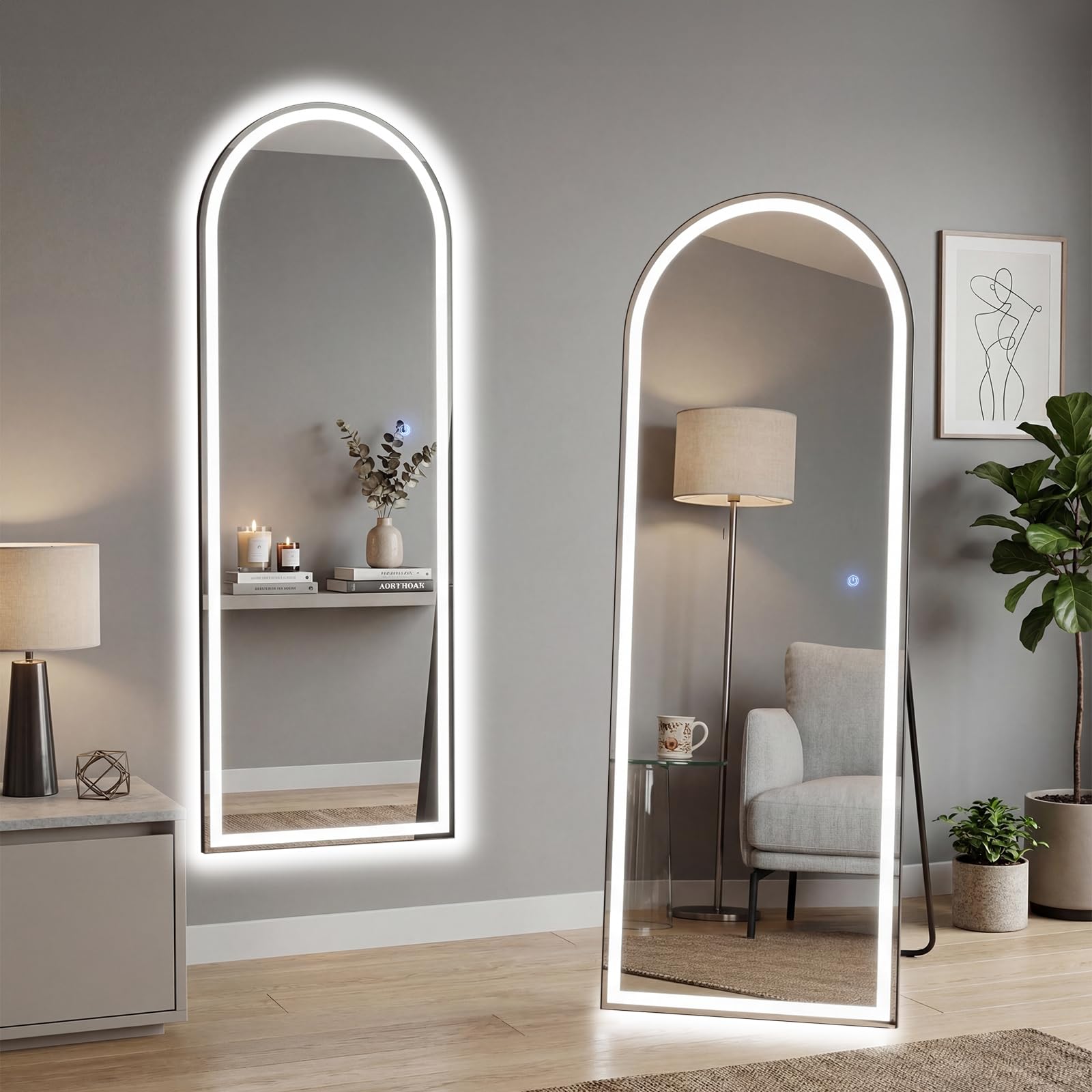 Photo 1 of ***LIGHT NOT FUNCTIONAL*** Aidoly 16"×60" Arched LED Full Length Mirror with Stand, Full Body Wall-Mount Mirror with LED Lights 3 Color Lighting, Hanging or Leaning, Floor Standing, Modern Simple Home Wall Decor