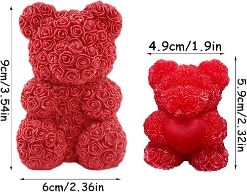 Miniatura 2 de Paquete de 2 moldes de velas de oso de rosas 3D, moldes de silicona para el día de San Valentín, pinte su propio oso de corazón o vela de oso de